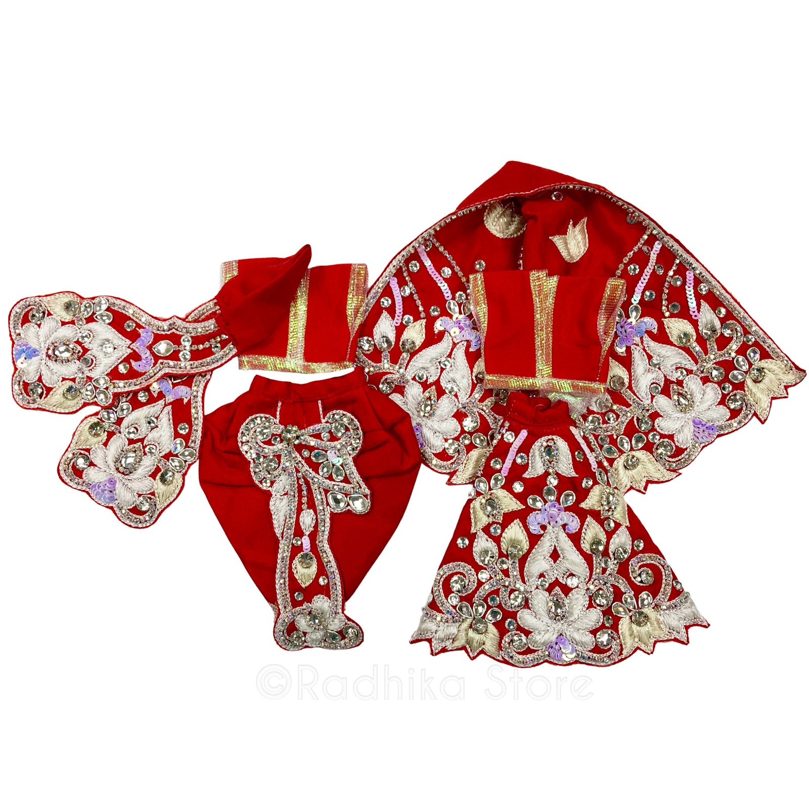 Madhana Mohana Mohini - Red and White - Radha Krishna Deity Outfit