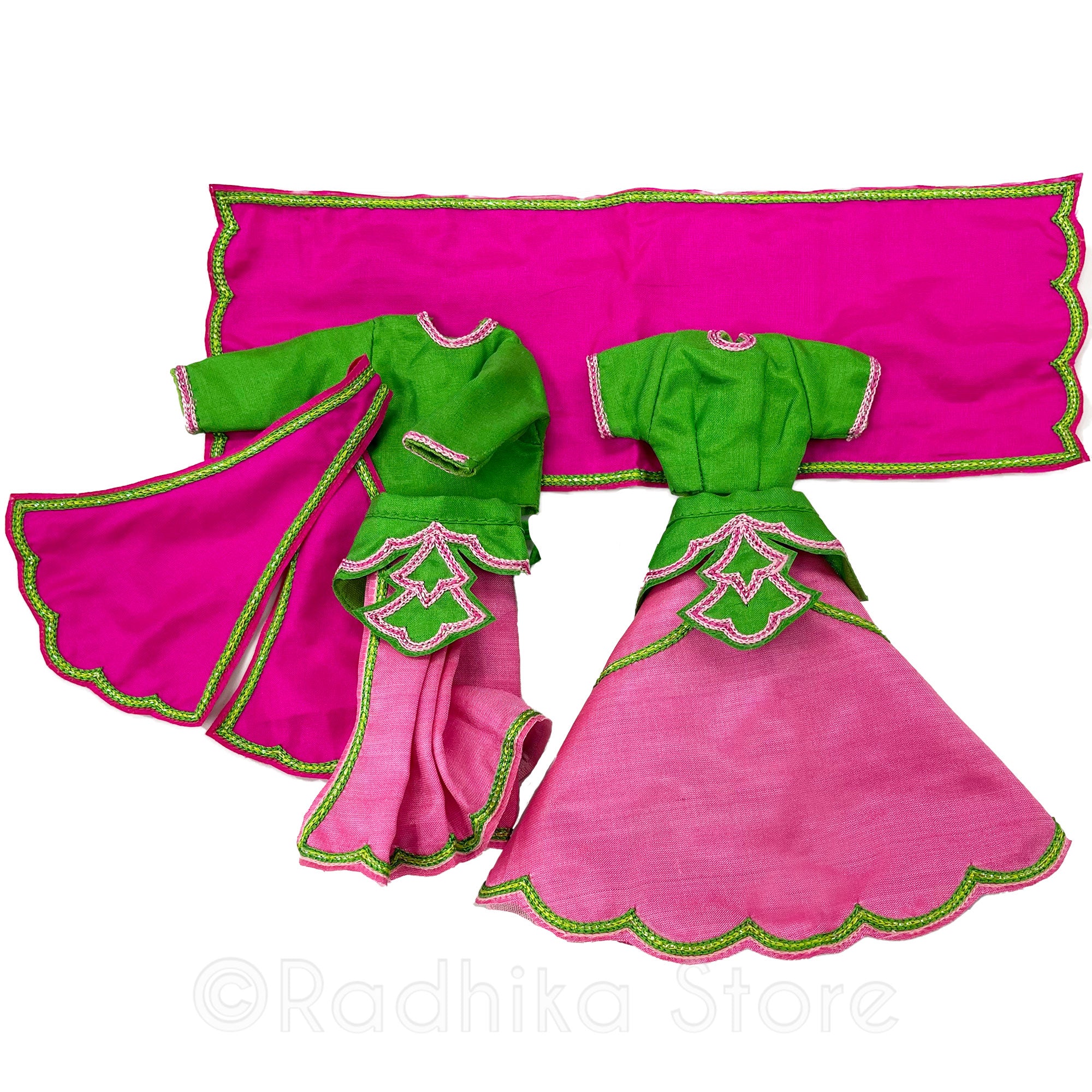 Vrindavan Spring - Silk - Pinks and Green - Radha Krishna Deity Outfit