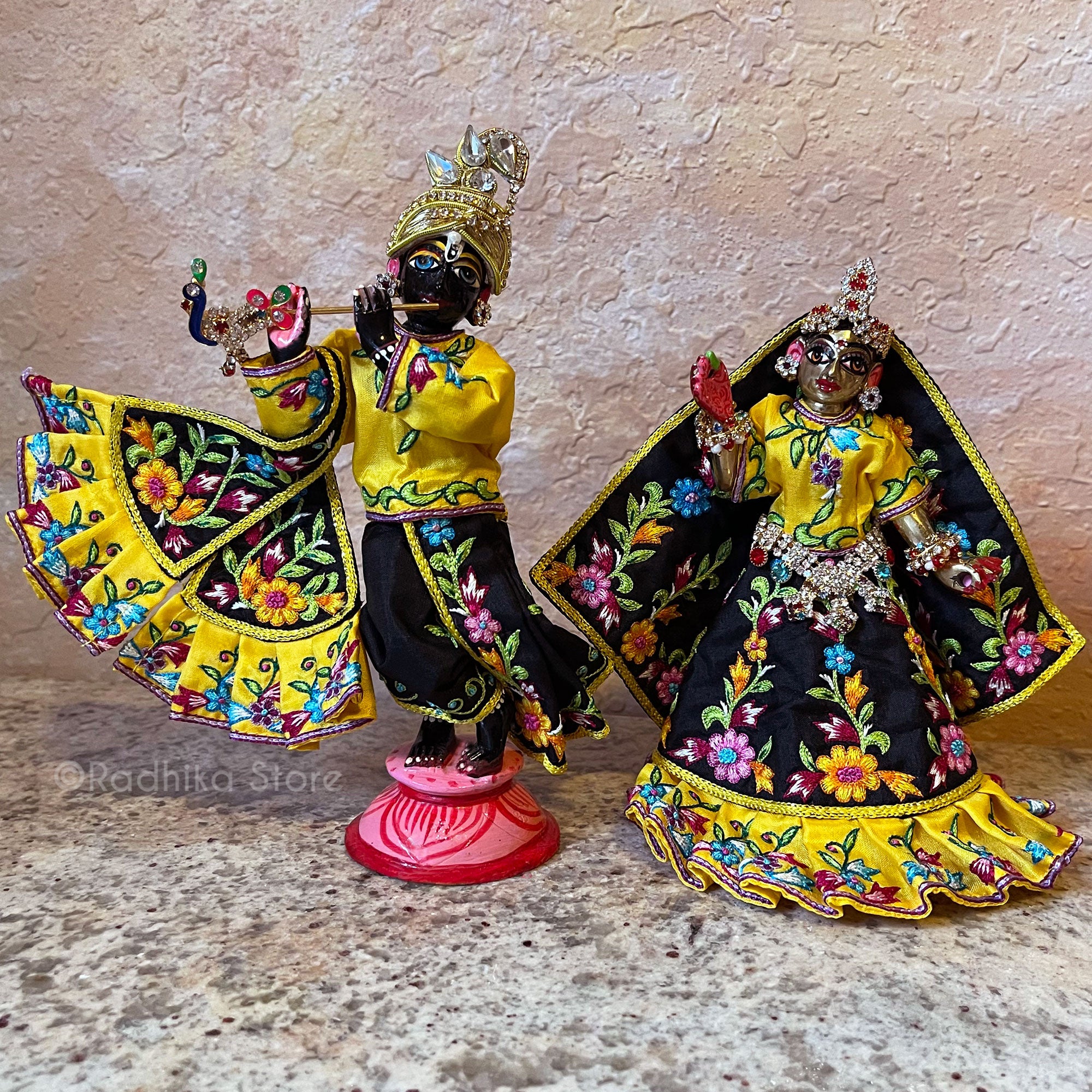 Moon Light Dancing- All Silk - Black and Marigold Yellow Multi Color - Radha Krishna Deity Outfit