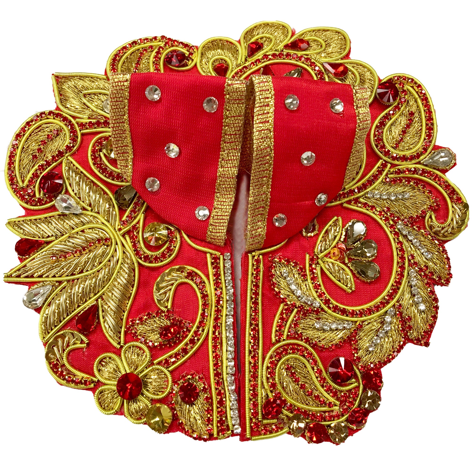 Radha Kund Golden Lotus - On Red Satin - Laddu Gopal Outfit