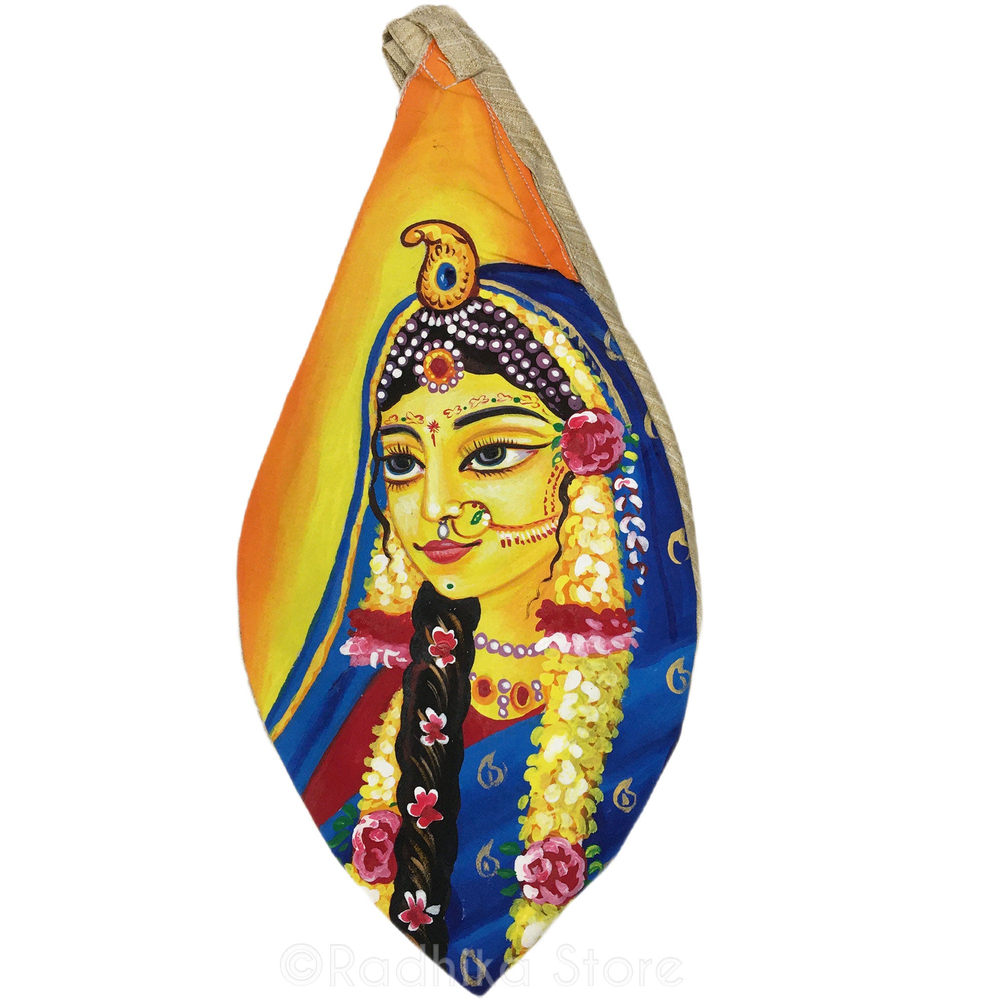 Sri Radha Contemplation - Hand Painted Bead Bag
