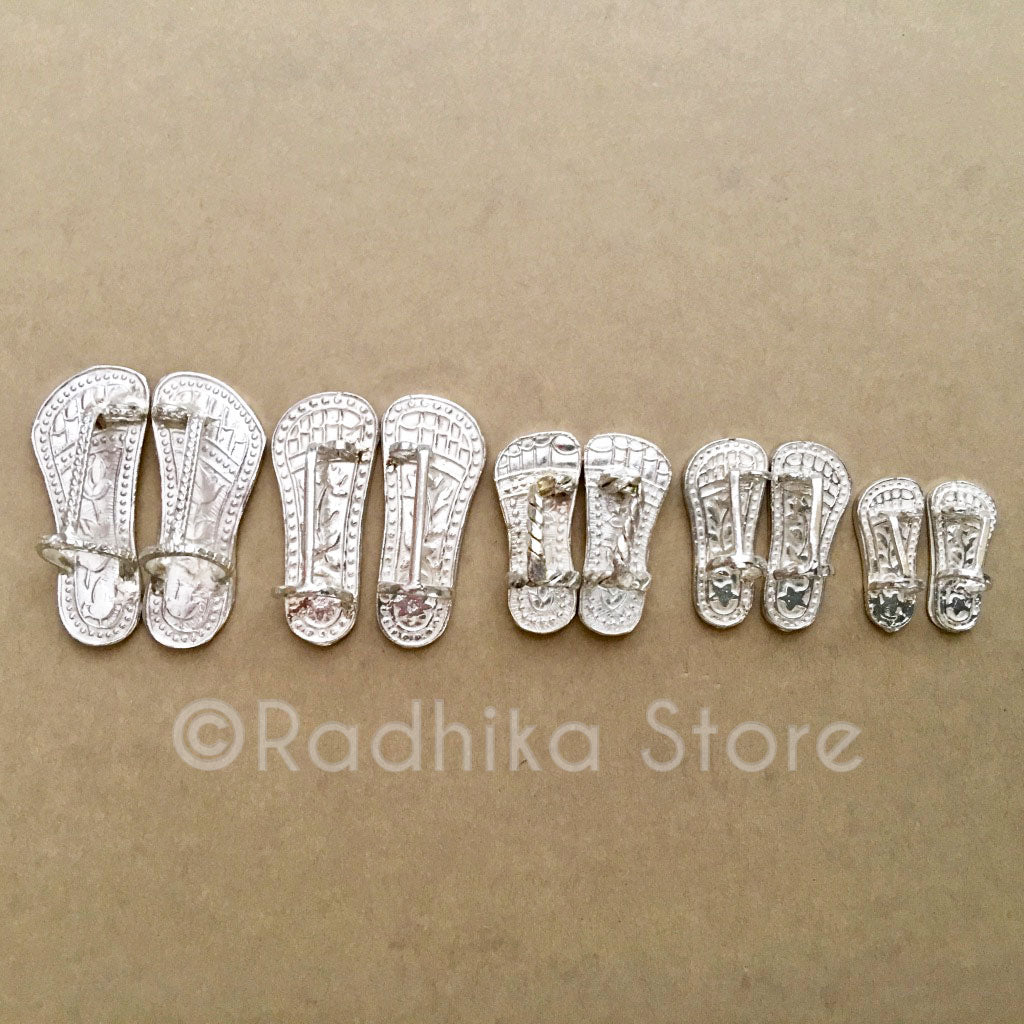 Fancy Silver Deity Shoes Sizes (For Her) Radhika Store
