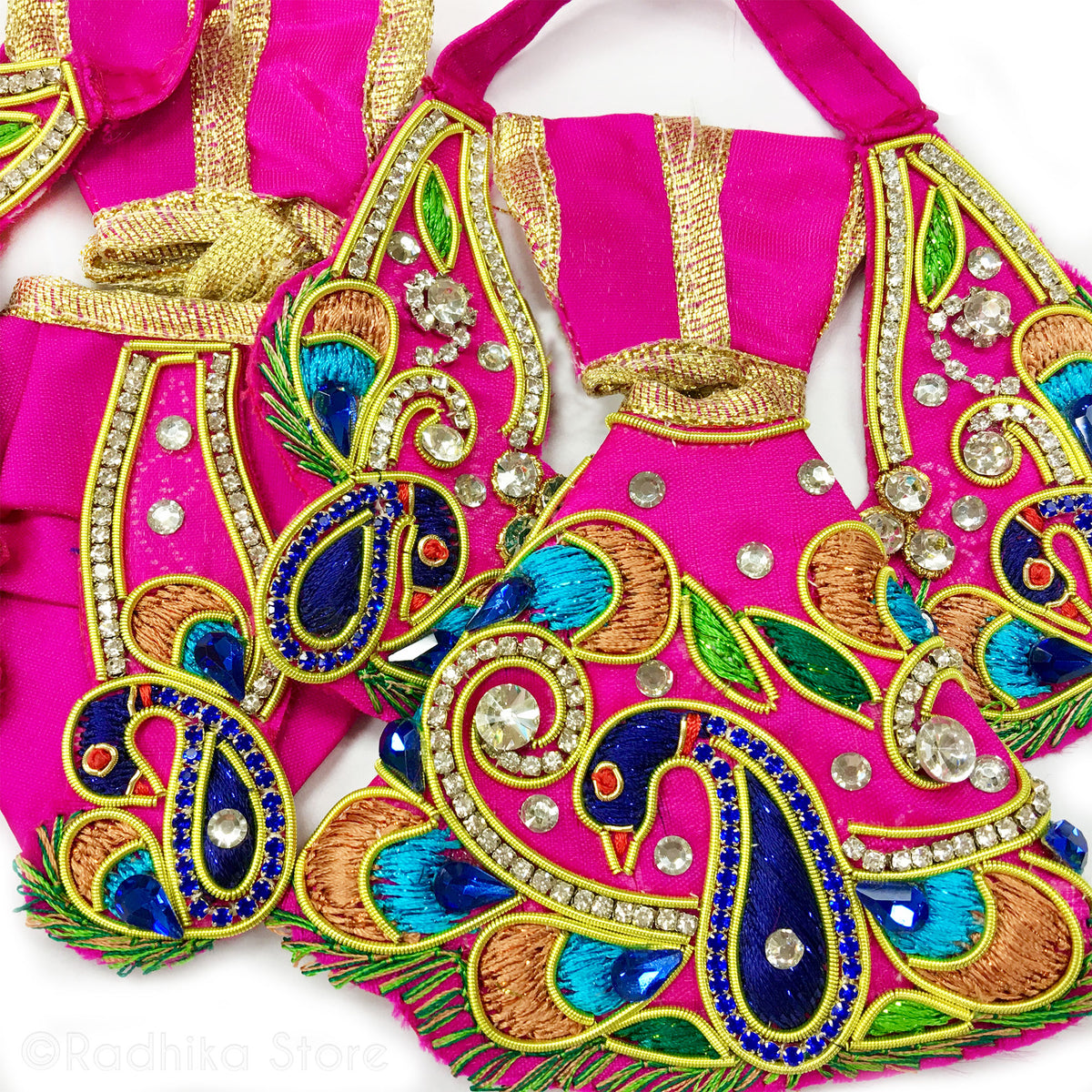 Radhrani&#39;s  Peacocks Neon Pink Satin - Radha Krishna Deity Outfit