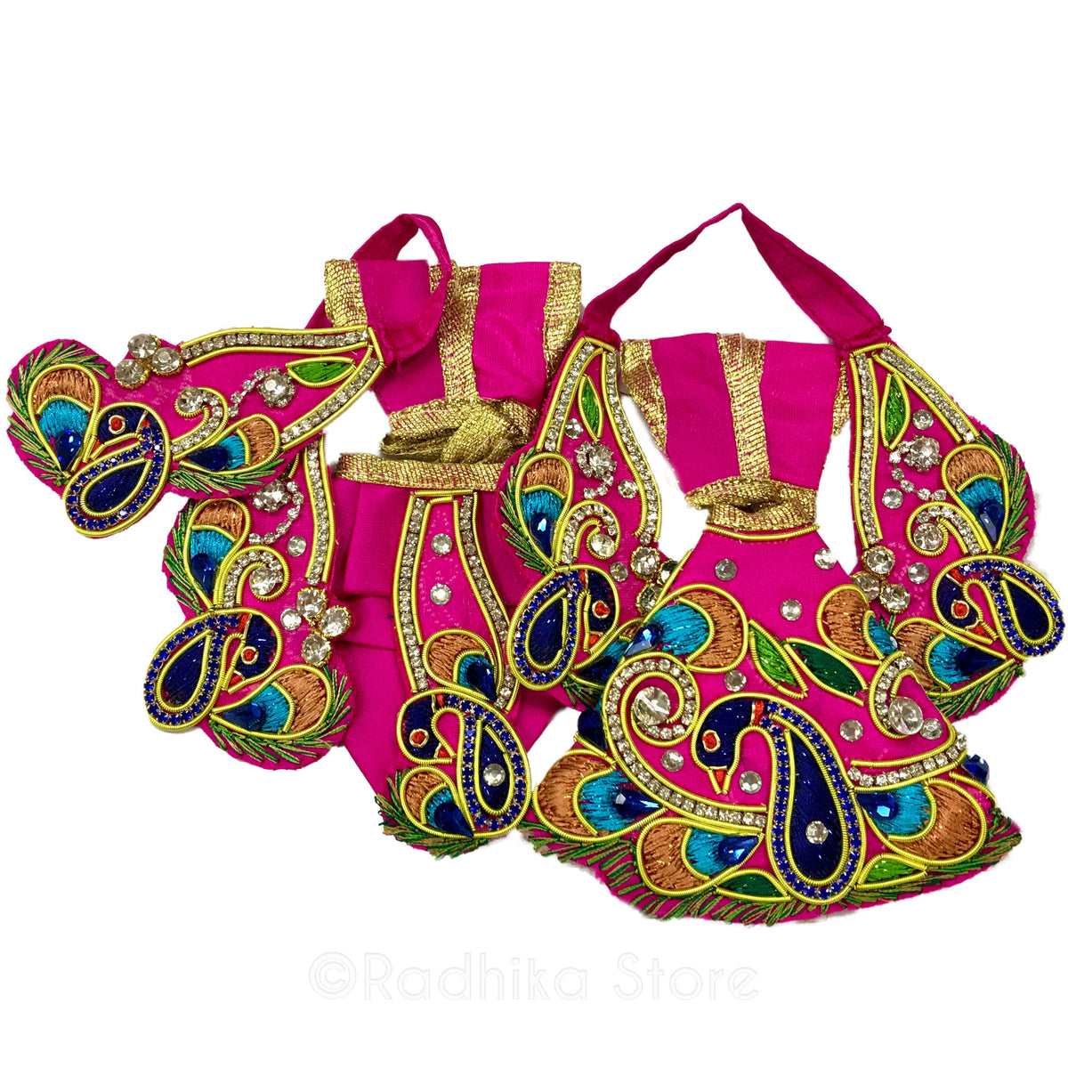Radhrani&#39;s  Peacocks Neon Pink Satin - Radha Krishna Deity Outfit