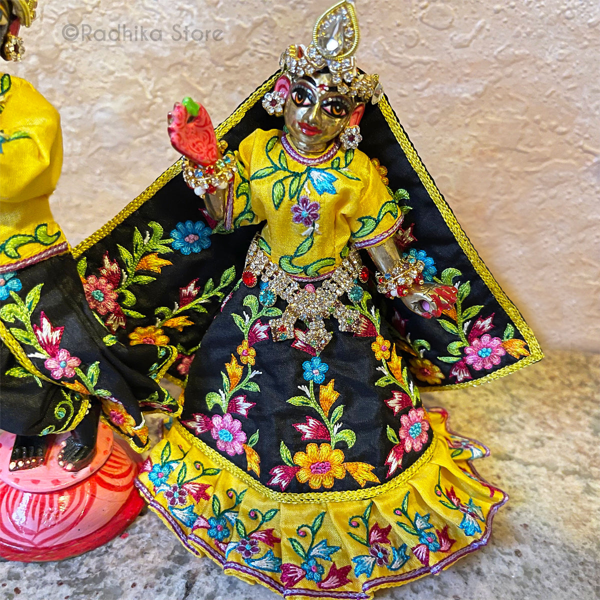 Moon Light Dancing- All Silk - Black and Marigold Yellow Multi Color - Radha Krishna Deity Outfit