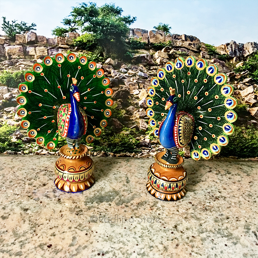 Hand Carved and Painted  Dancing Govardhana Peacocks - Choose Size and Color