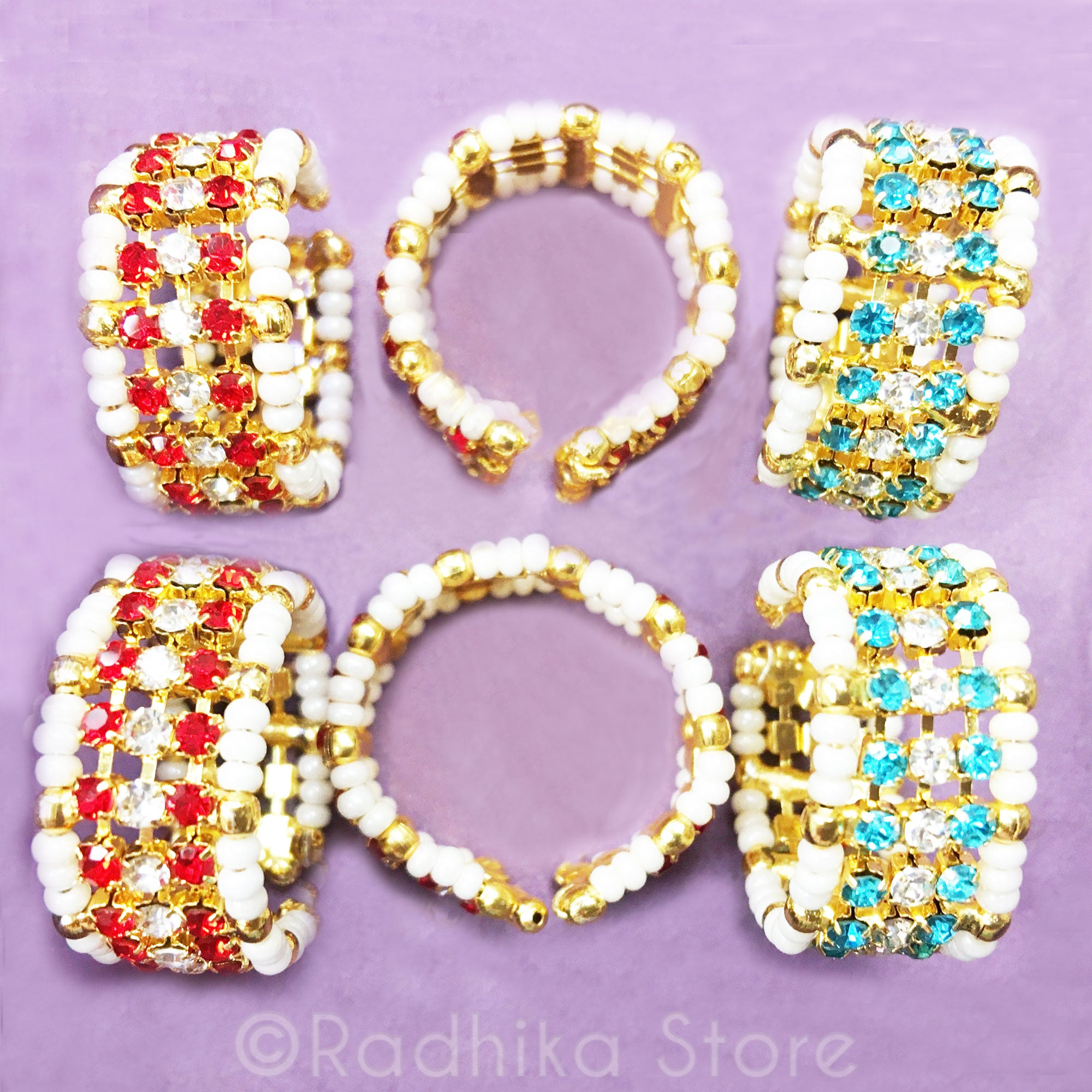 Ruby or Teal With Pearly Seed Bead -Deity Bangles Set- Medium or Large
