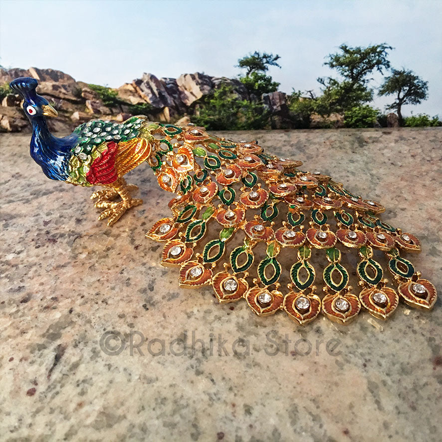 Fancy Jeweled Govardhana Peacock - With Hidden Treasure