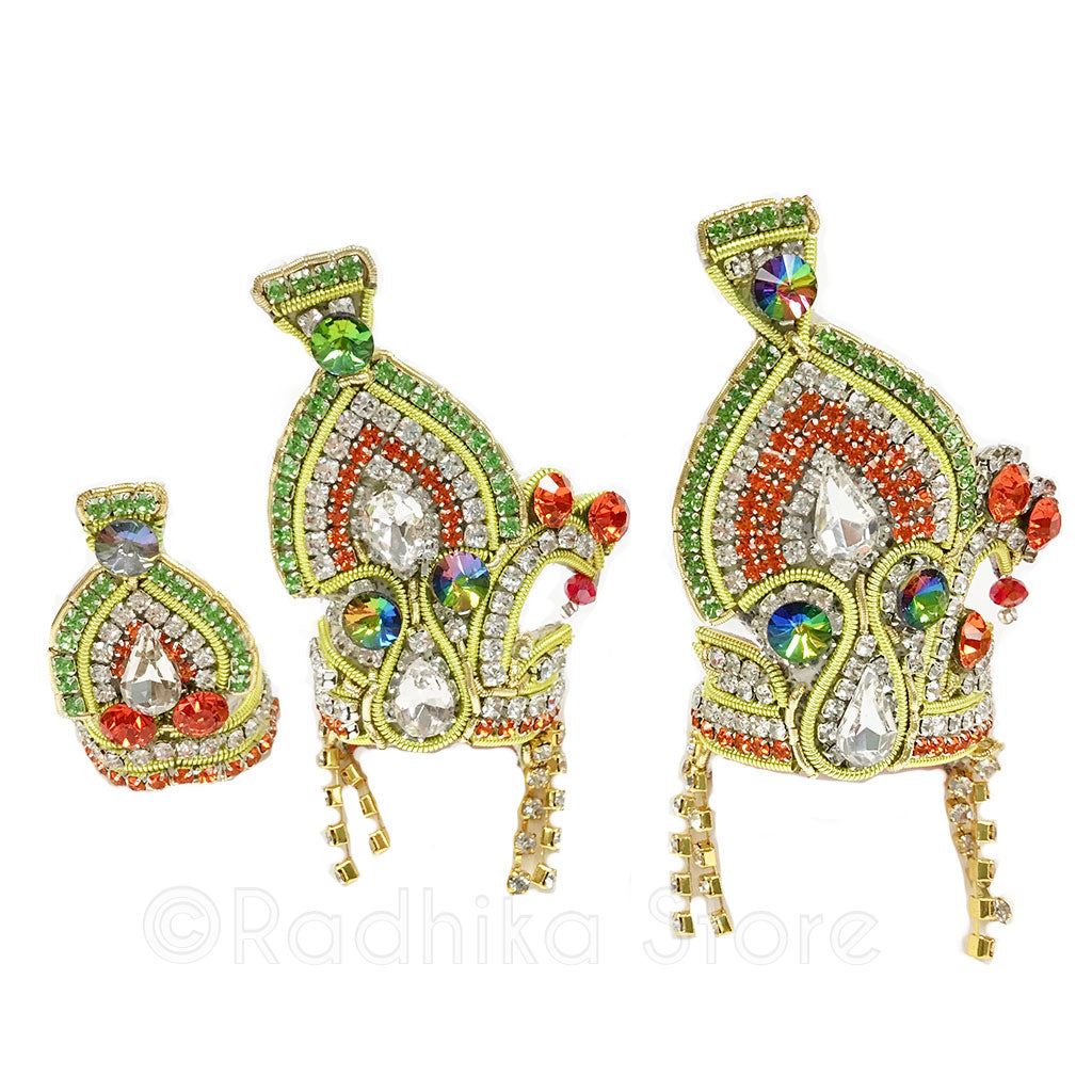 Mayapur Peacock Fan - Rhinestone Crown and Necklace Set