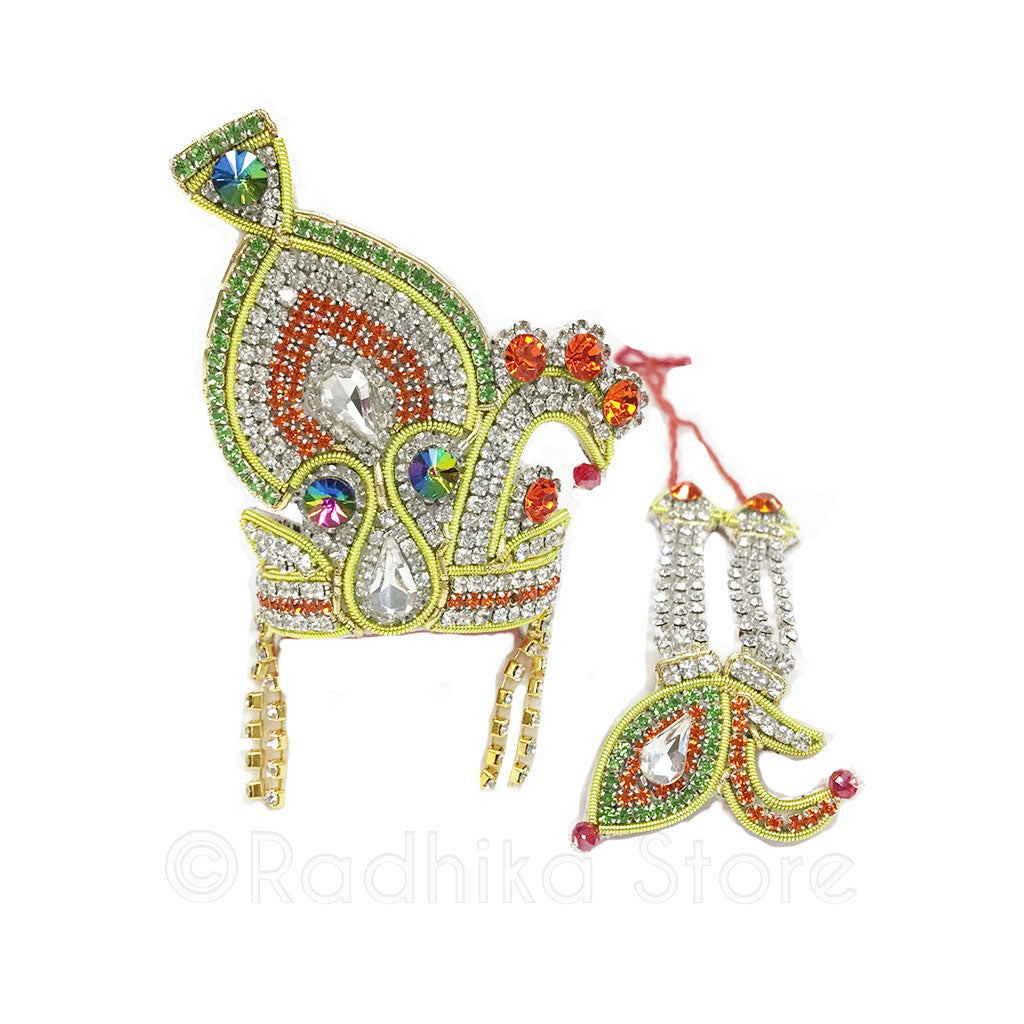 Mayapur Peacock Fan - Rhinestone Crown and Necklace Set