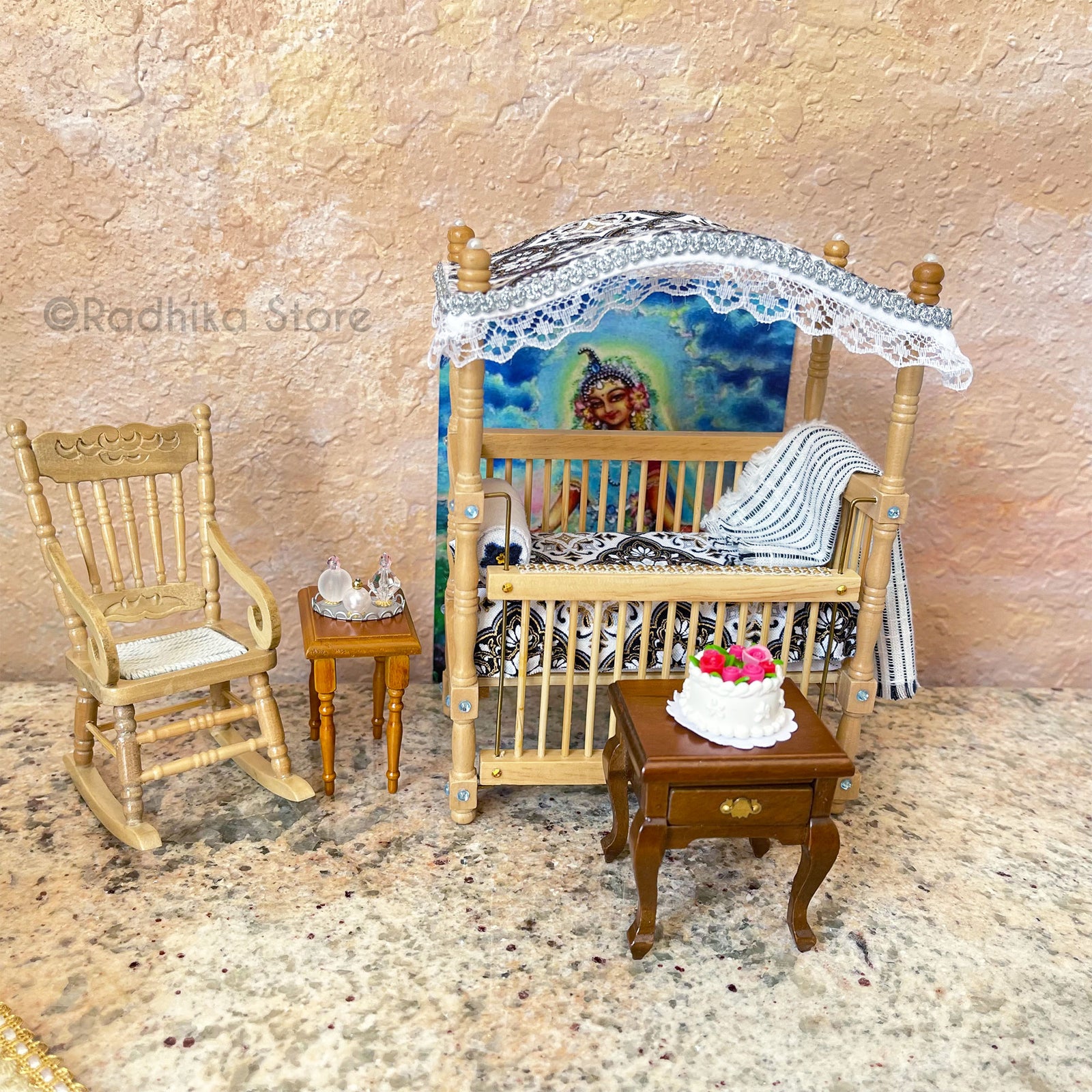 Vrindavan Palace - Canopy Crib - Natural Wood Finish