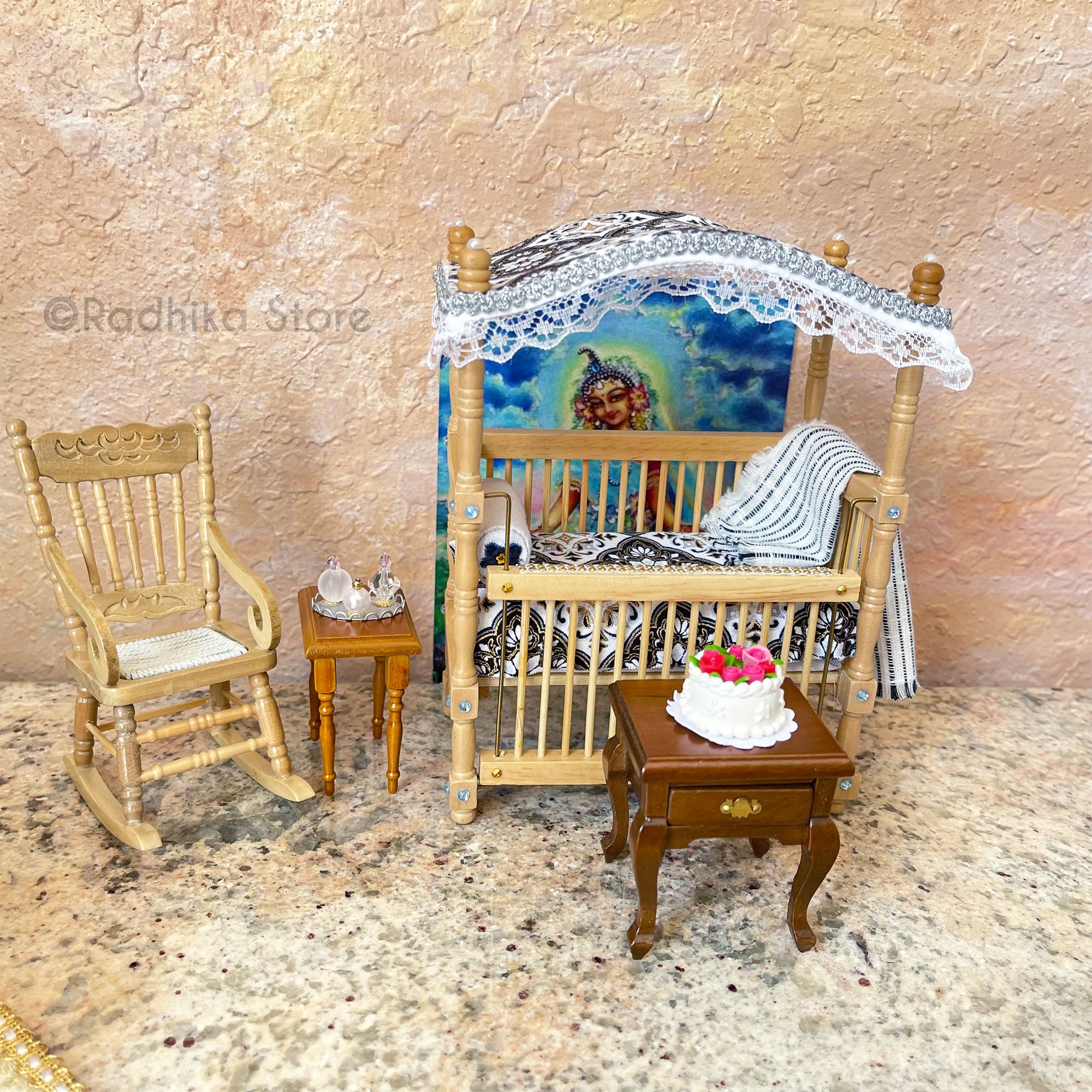 Vrindavan Palace - Canopy Crib - Natural Wood Finish