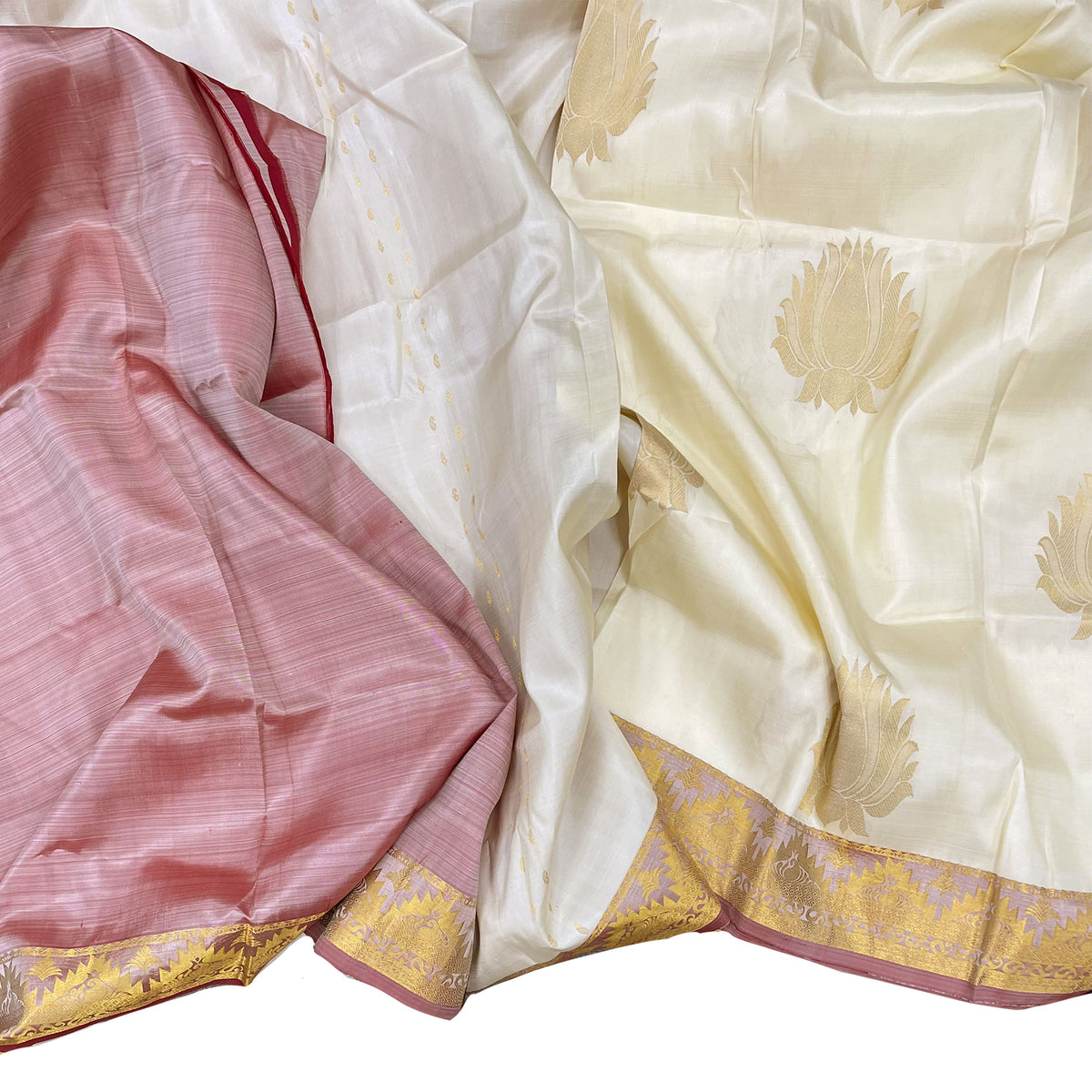 Royal Golden Lotus -  Cream Color - Silk Saree