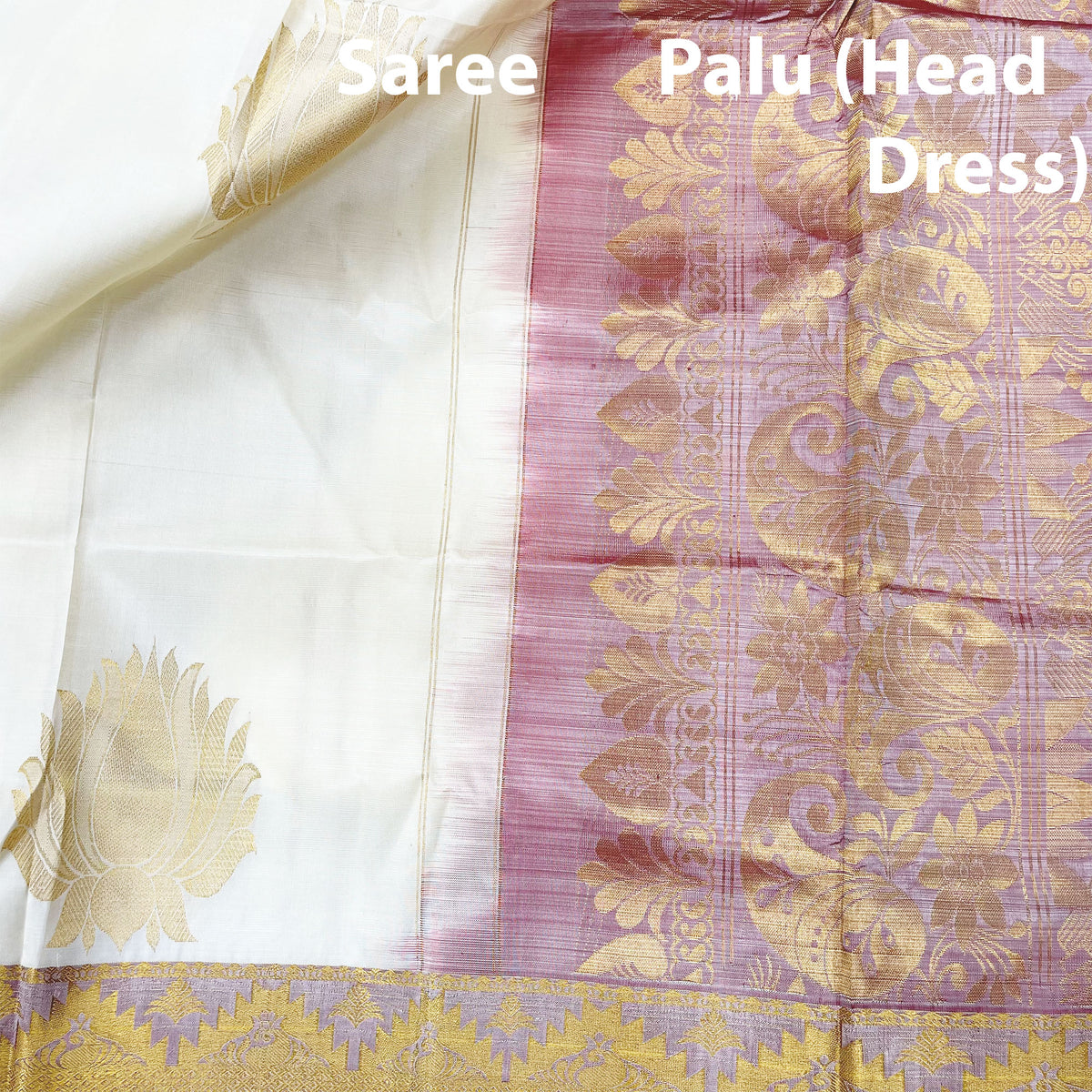 Royal Golden Lotus -  Cream Color - Silk Saree