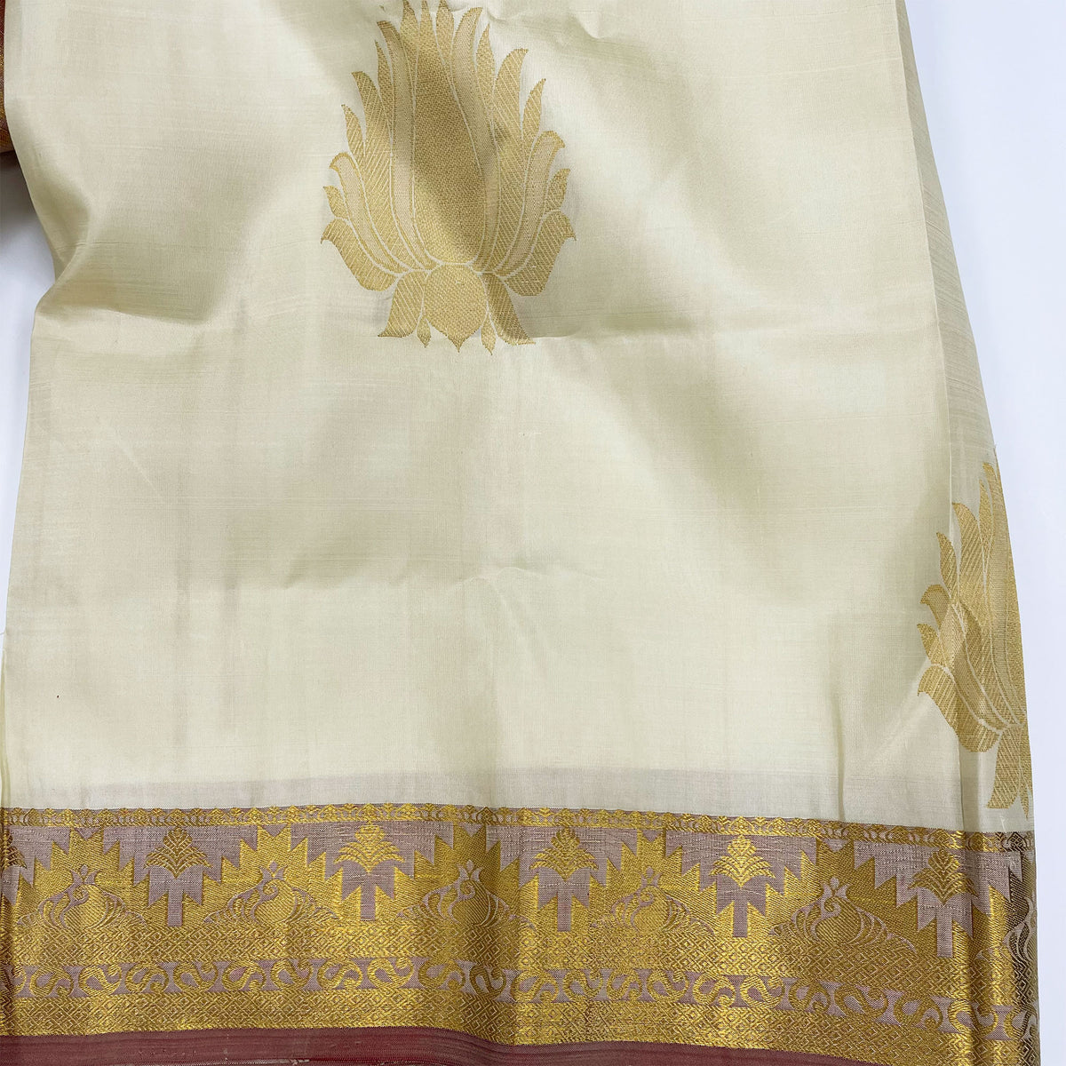 Royal Golden Lotus -  Cream Color - Silk Saree