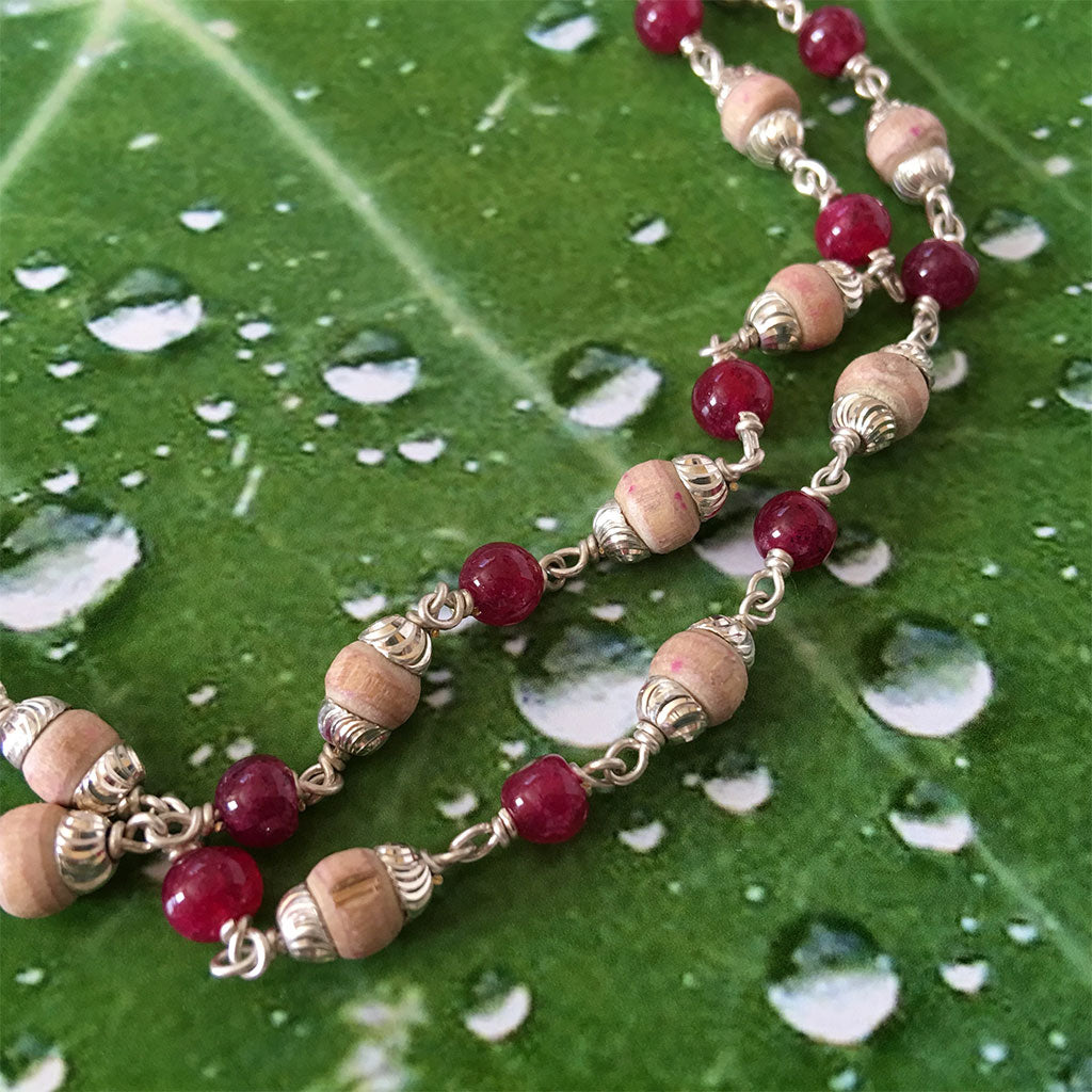 Tulsi With Semi Precious Rubies and Silver Chain Necklace