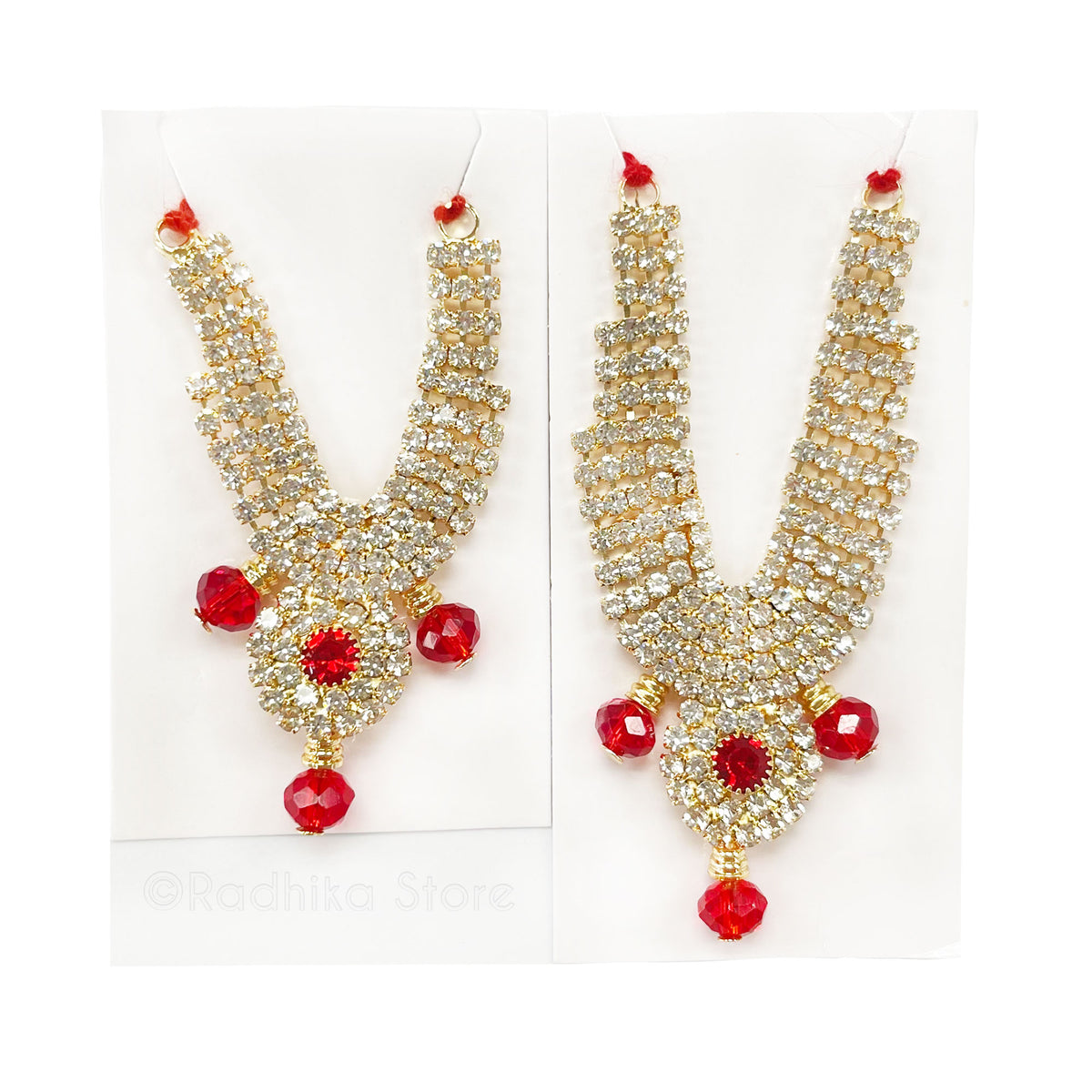 Braj Mandala- Ruby- Diamond - Rhinestone Deity Necklace-Choose Size