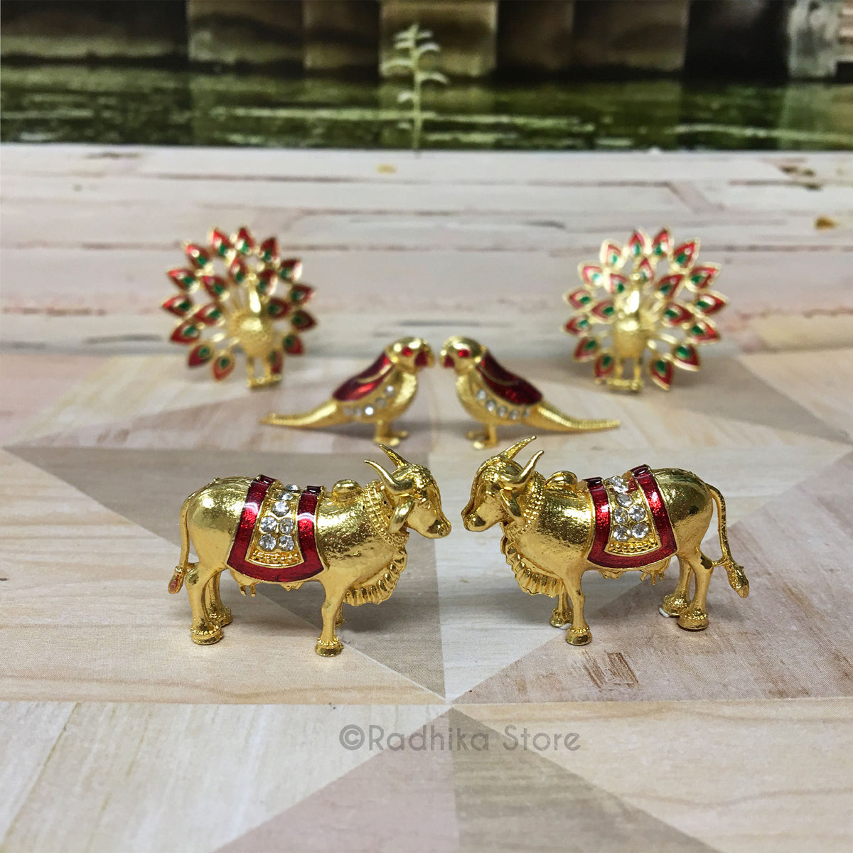 Tiny Jeweled Altar Animal Set - Ruby Red