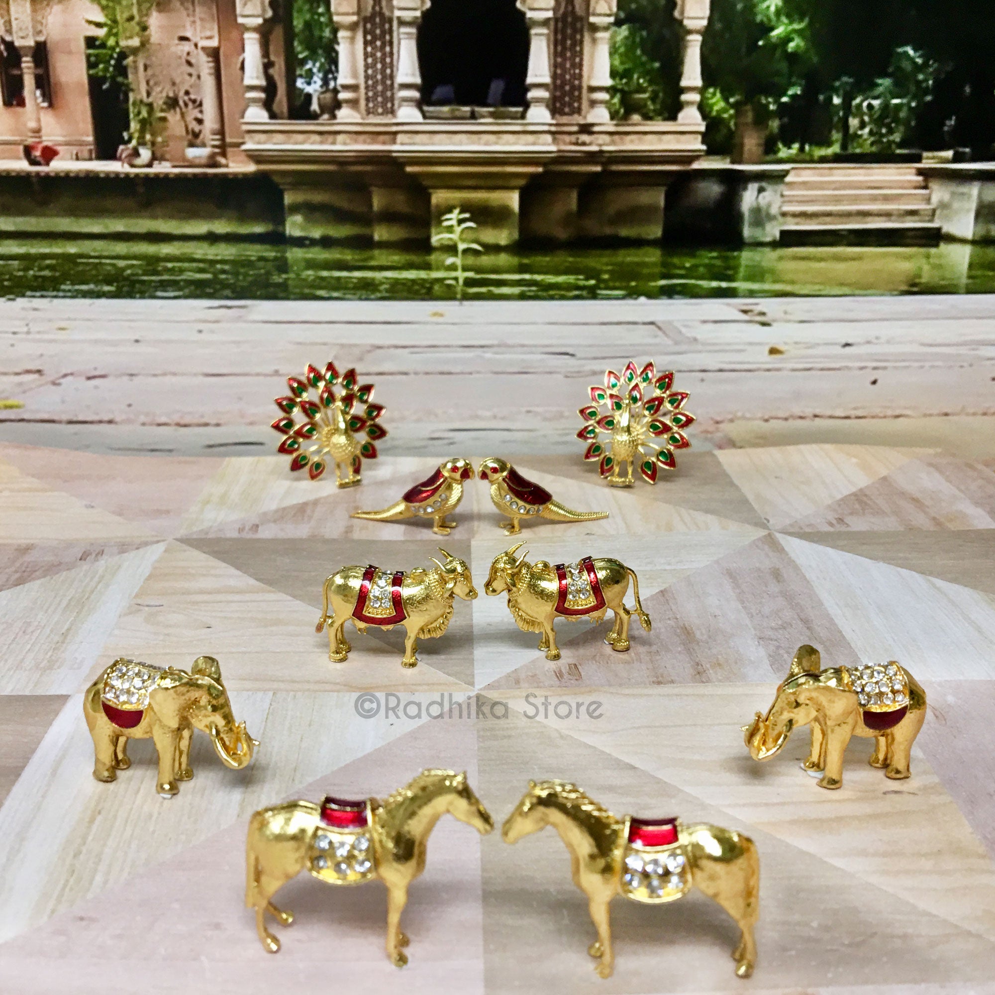 Tiny Jeweled Altar Animal Set - Ruby Red