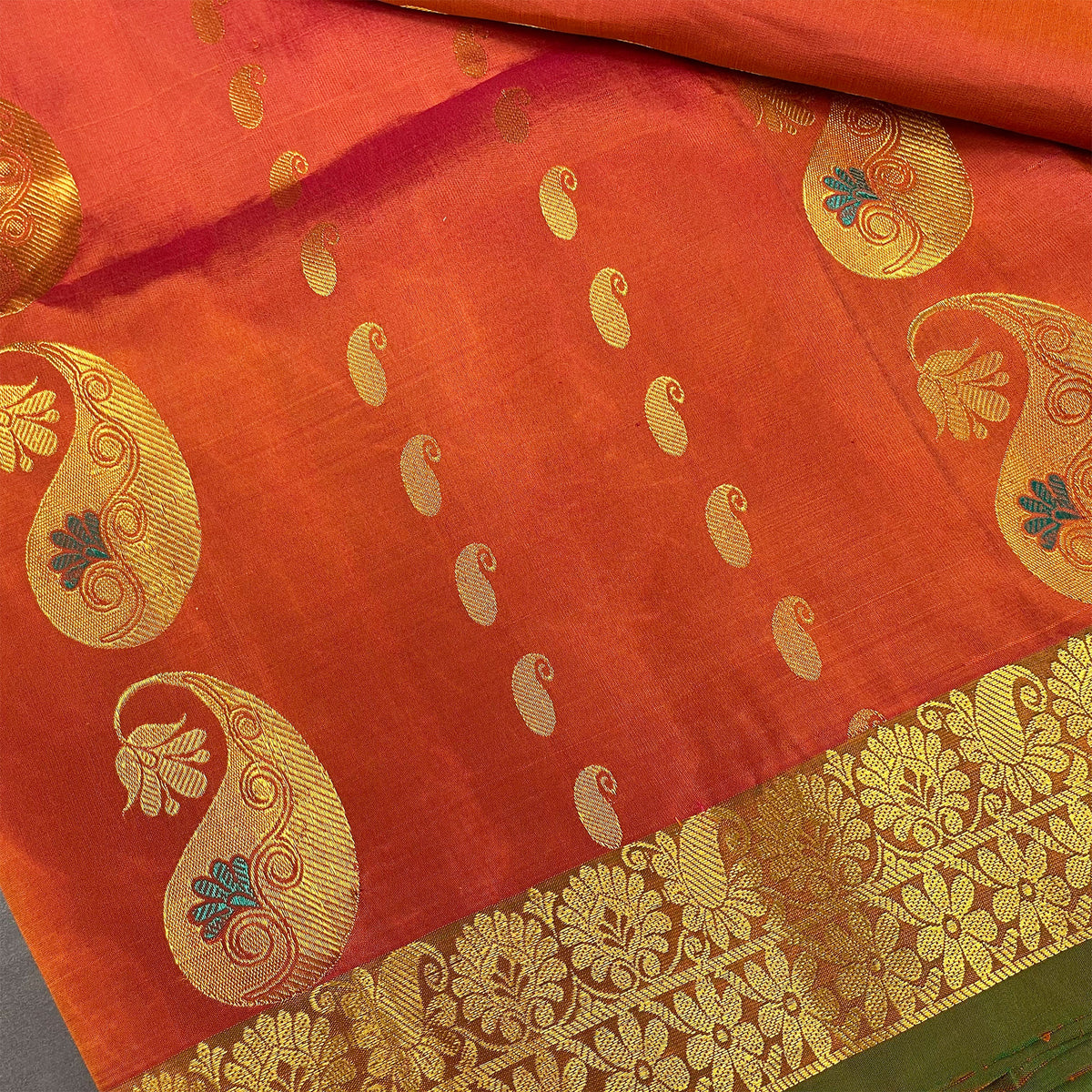 Rust With Golden Chandrika- Opulent Silk Saree