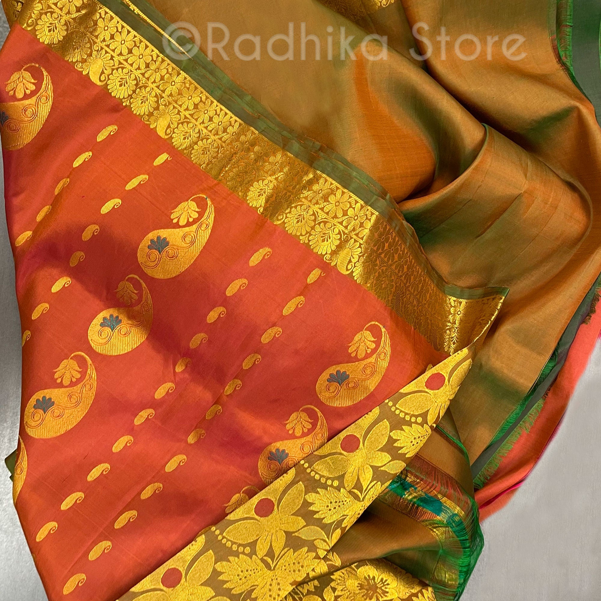 Rust With Golden Chandrika- Opulent Silk Saree