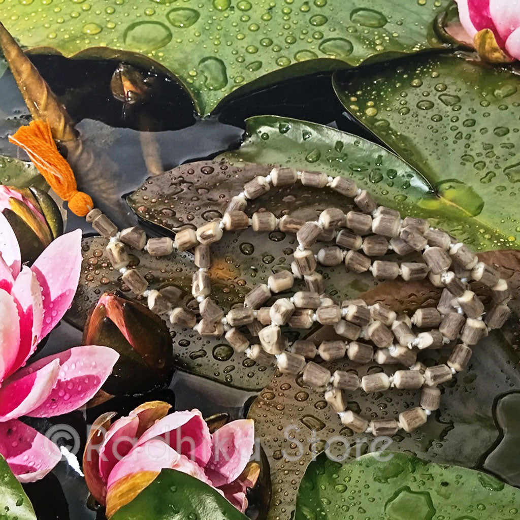 Rustic With Bark Pure Tulsi  Japa Beads