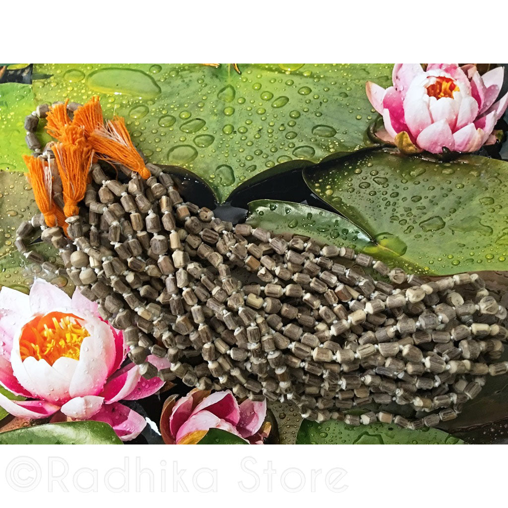 Rustic With Bark Pure Tulsi  Japa Beads