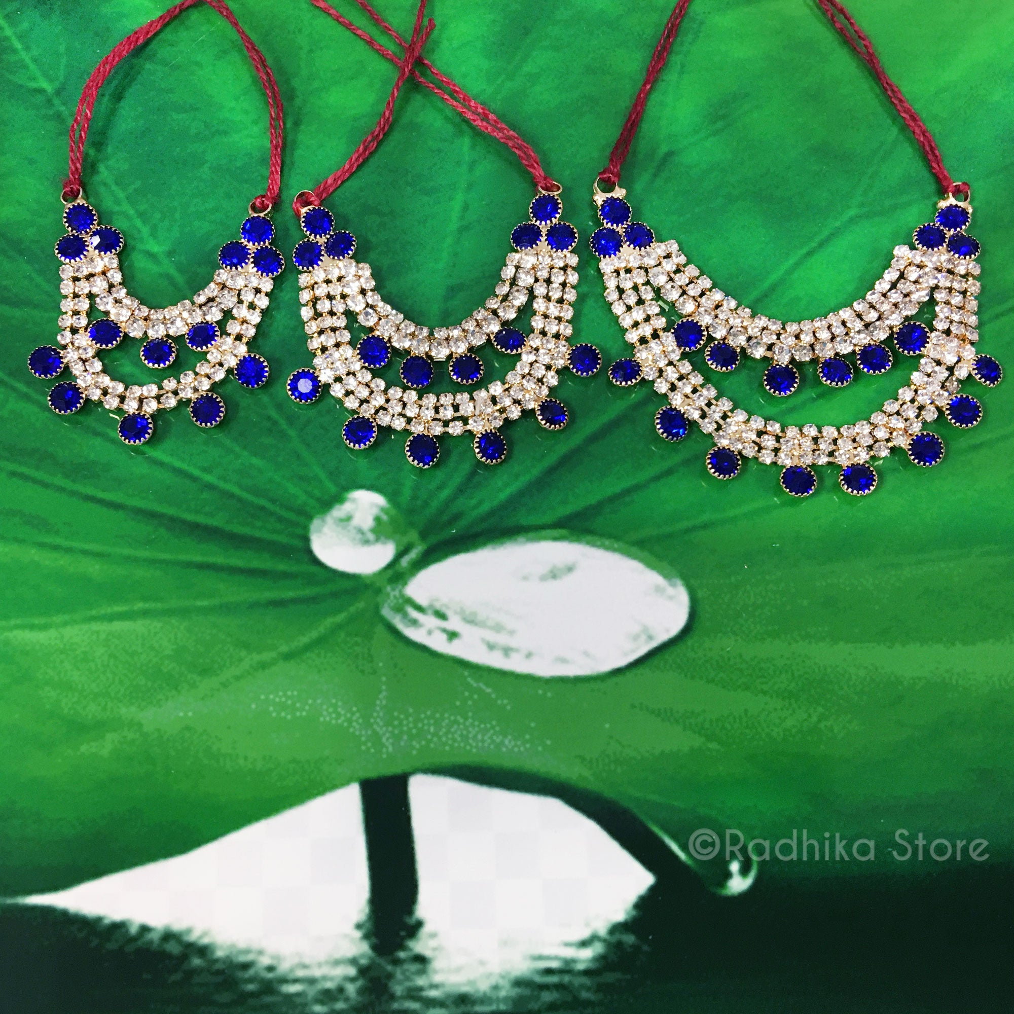 Sapphire Color Lotus Drops - Rhinestone Deity Necklace