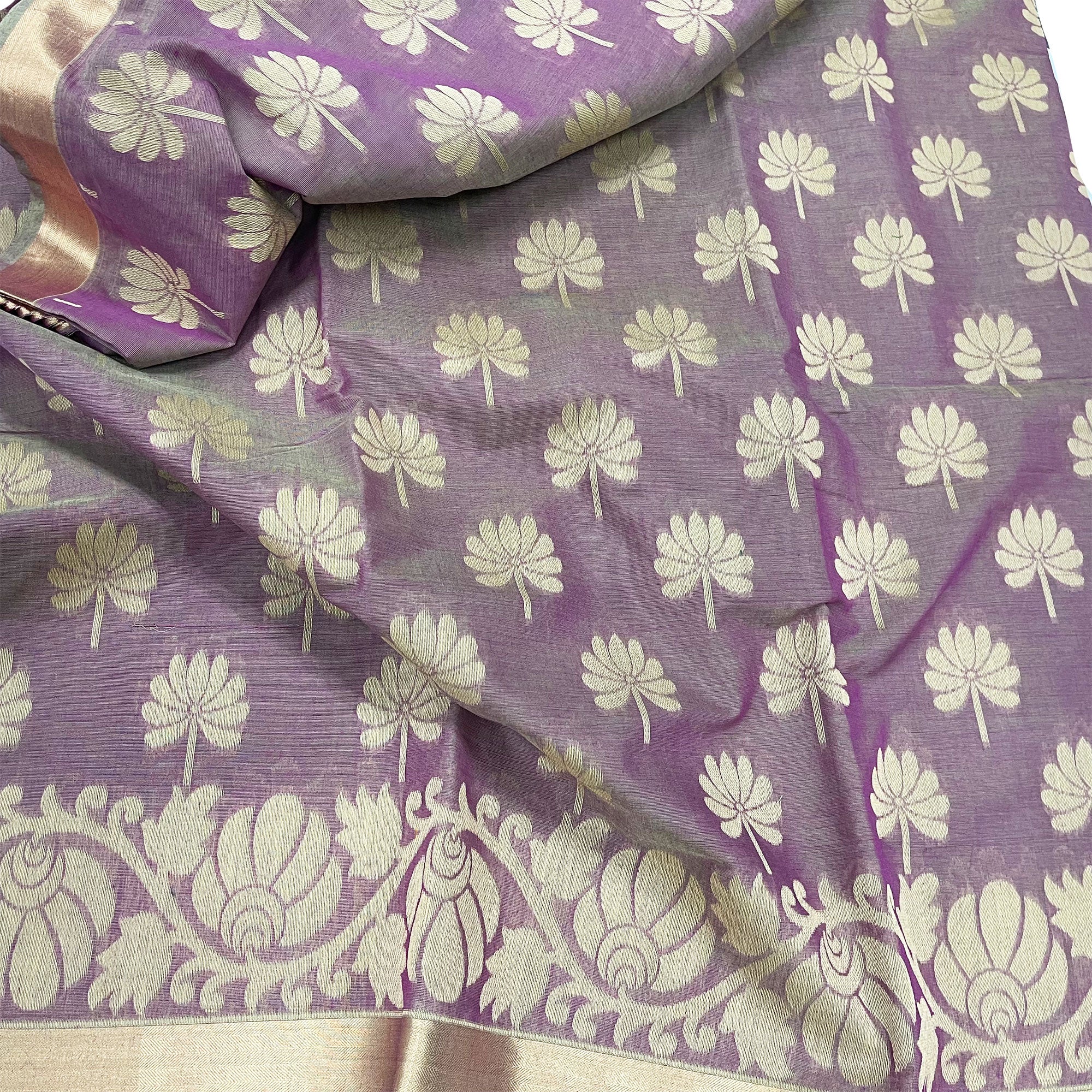 Sacred Shells -  Sandy Lavender - Cotton Silk Saree