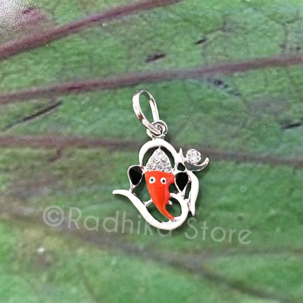 Om Ganesha Silver Pendant With Cz's