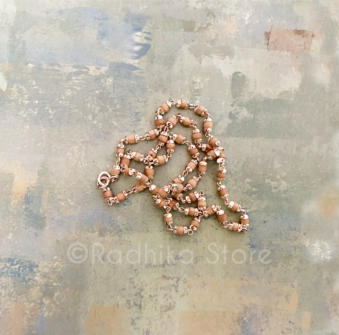 Silver Tulsi Necklace With Fancy End Caps