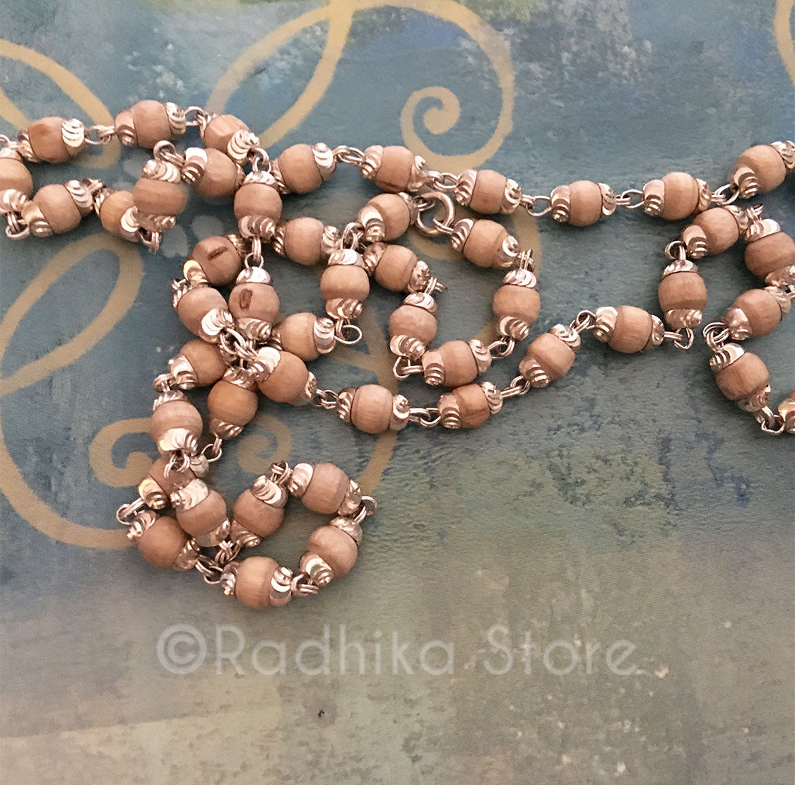 Silver Tulsi Necklace With Fancy End Caps