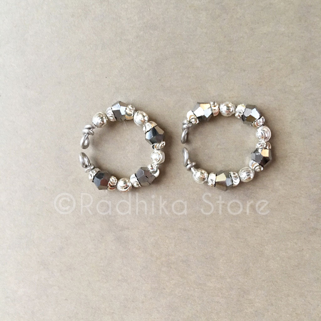 Silver With Hematite Bangles/Ankle Bells Set - 4 Sizes