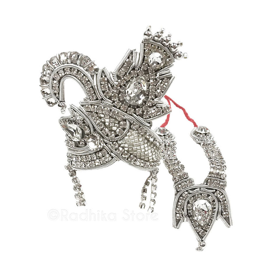 Sparkling Rhinestone Silver Lotus Swan - Deity Crown and Necklace Set