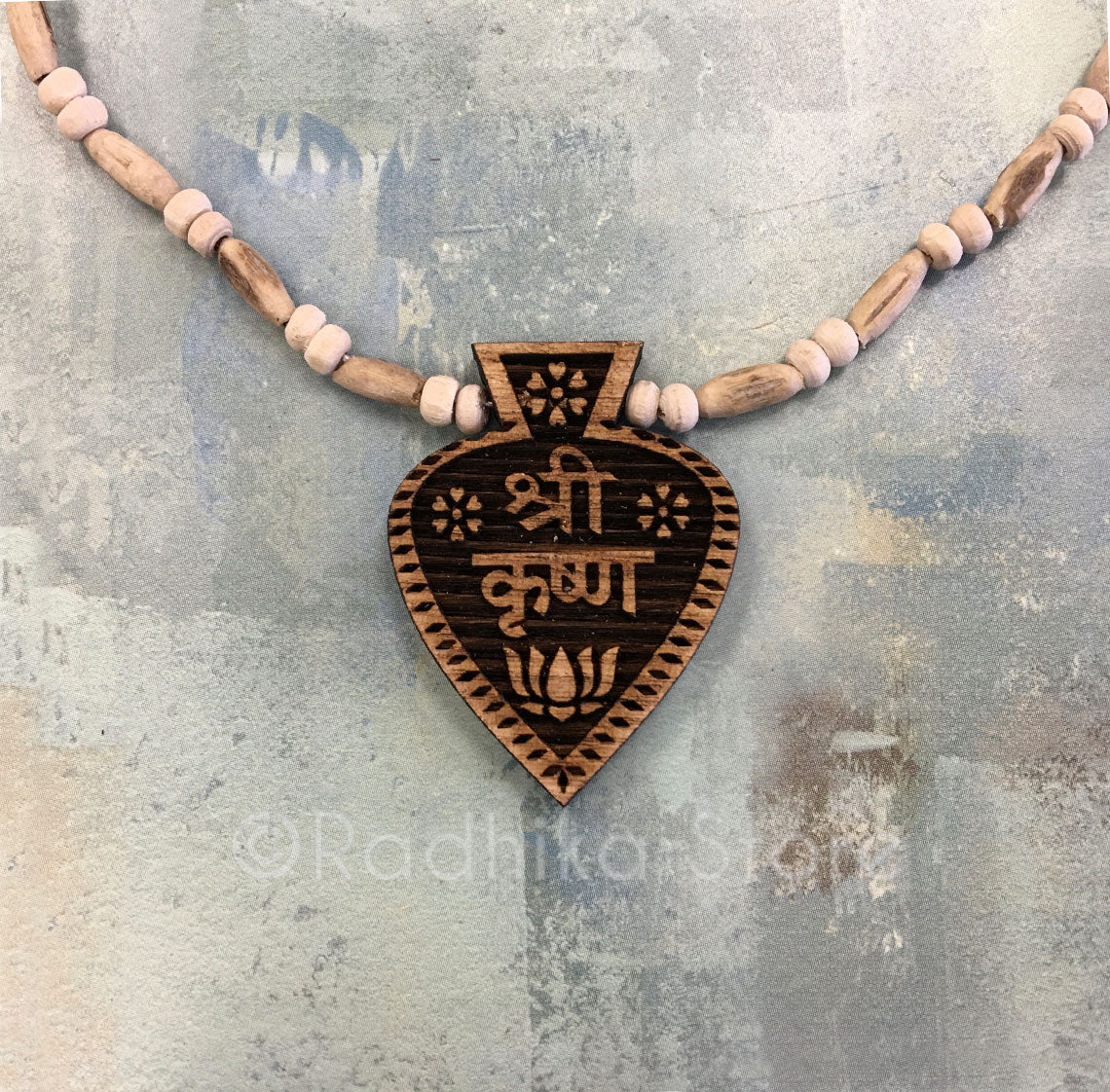 Sri Krishna Sanskrit Tulsi Leaf Pendant - Tulsi Necklace