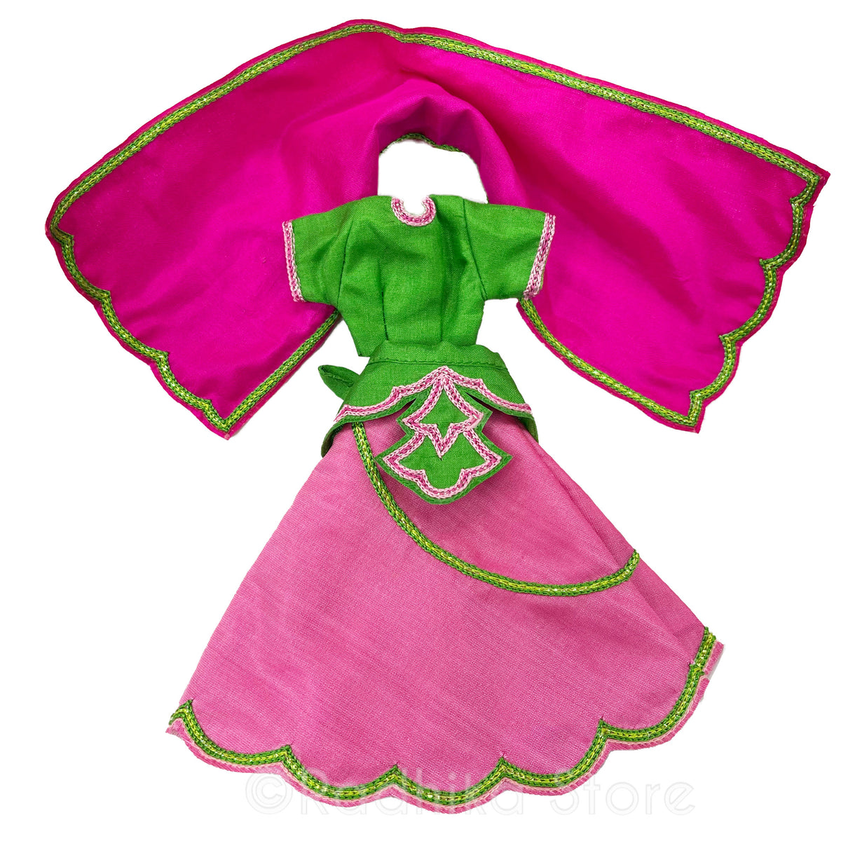 Vrindavan Spring - Silk - Pinks and Green - Radha Krishna Deity Outfit