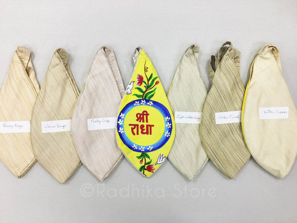 Sri Radha Sanskrit - Hand Painted -Blue Outer Circle- Jute - Beige Bead Bags