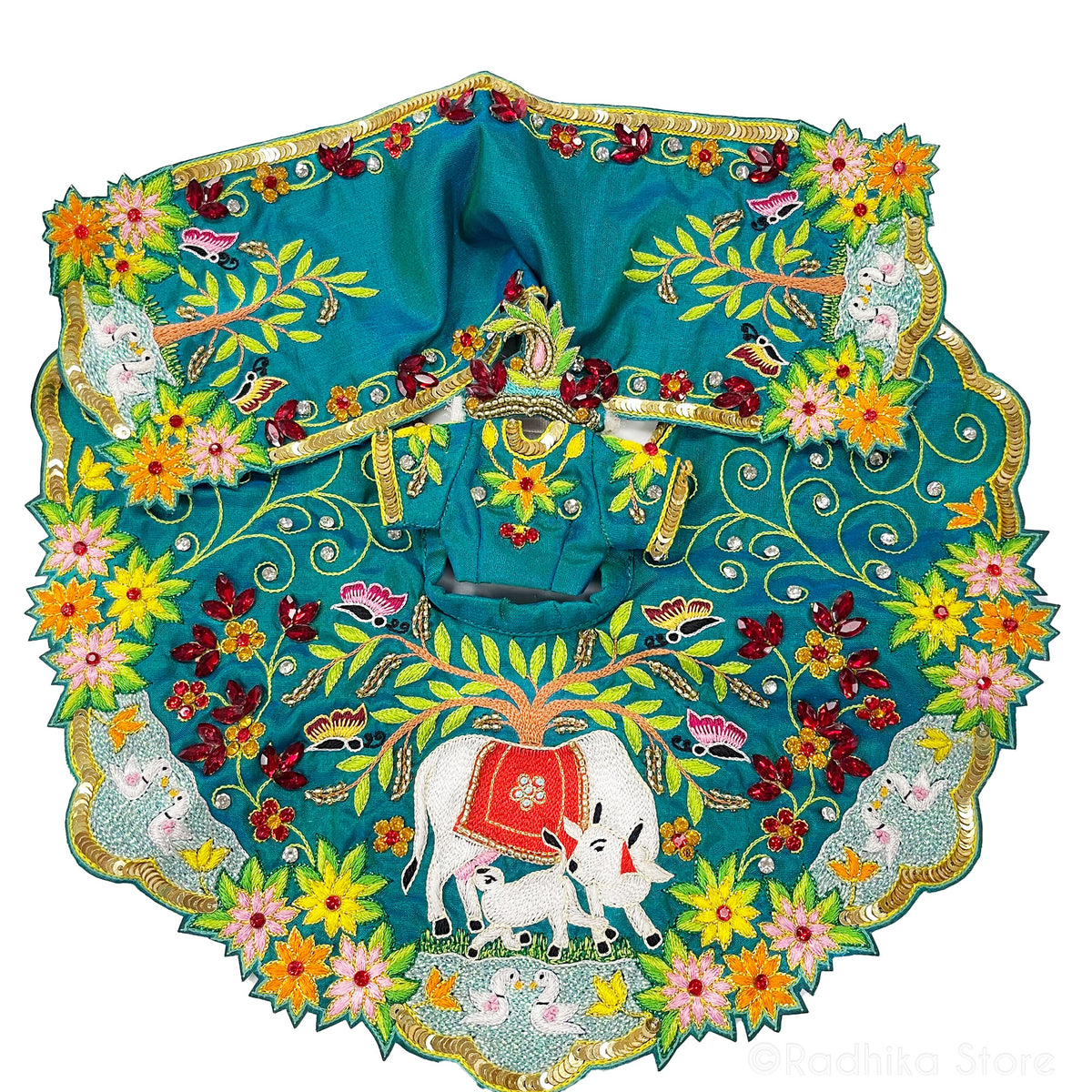 Govardhan Surabhi Cow - Silk - Teal Green - Radha Krishna Deity Outfit