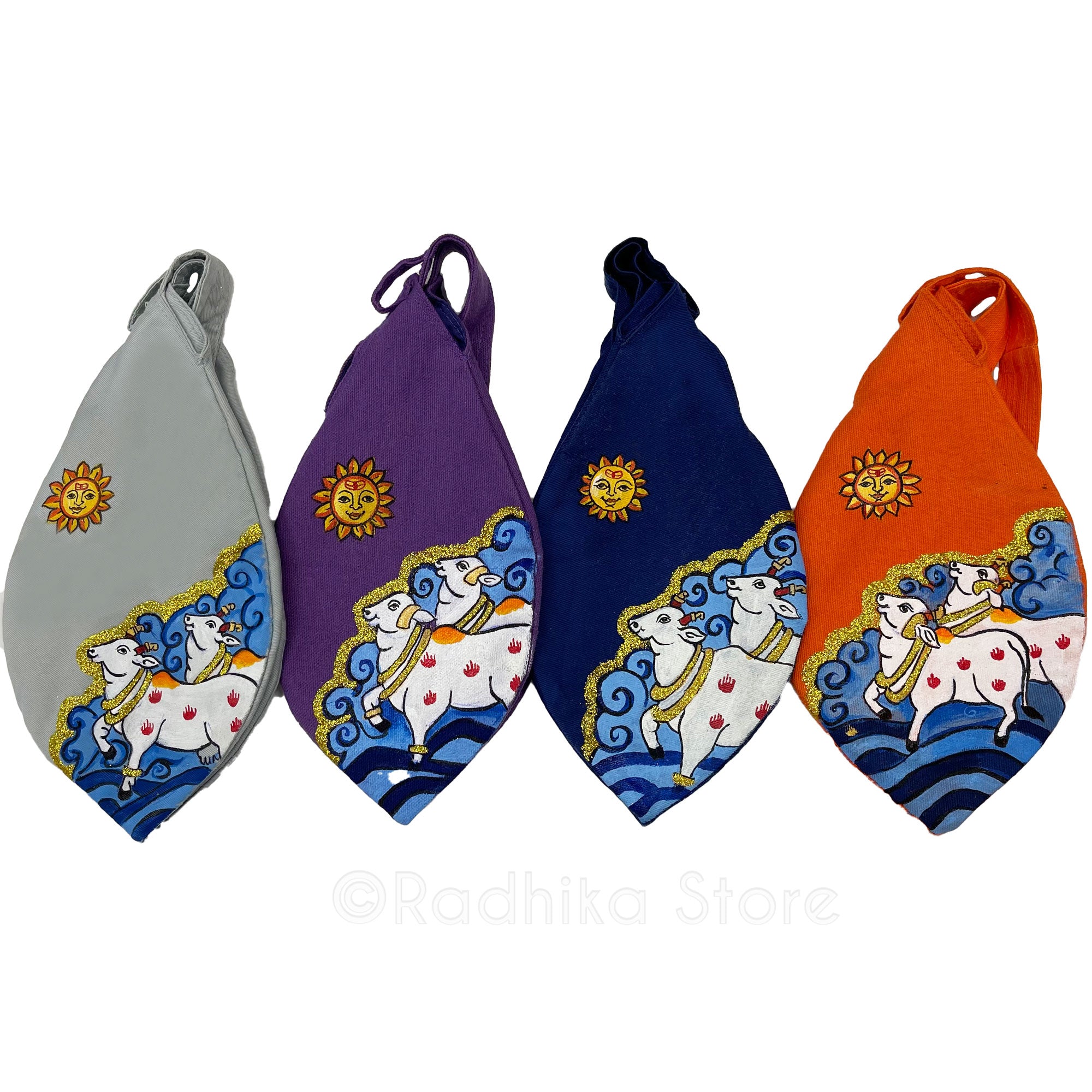 Surabhi Cows in Yamuna - Thick Cotton - Hand Painted Bead Bag- Choose Color