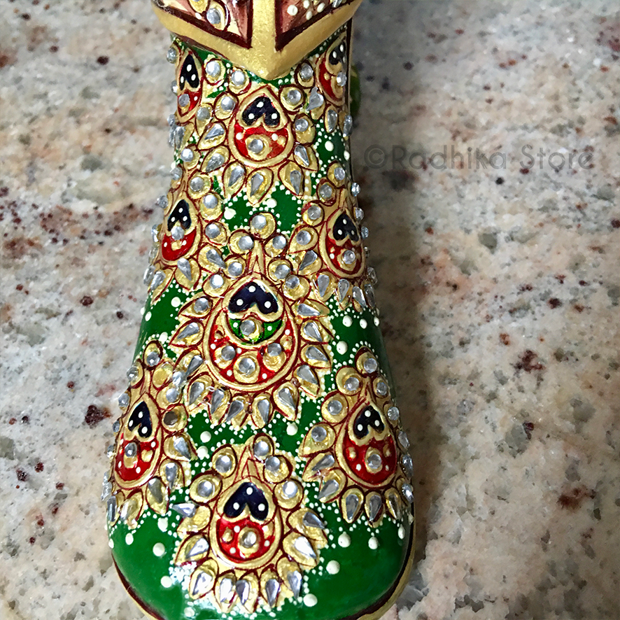 Majestic Jeweled Govardhana Peacocks - Hand Painted Wood - Choose From Three Sizes