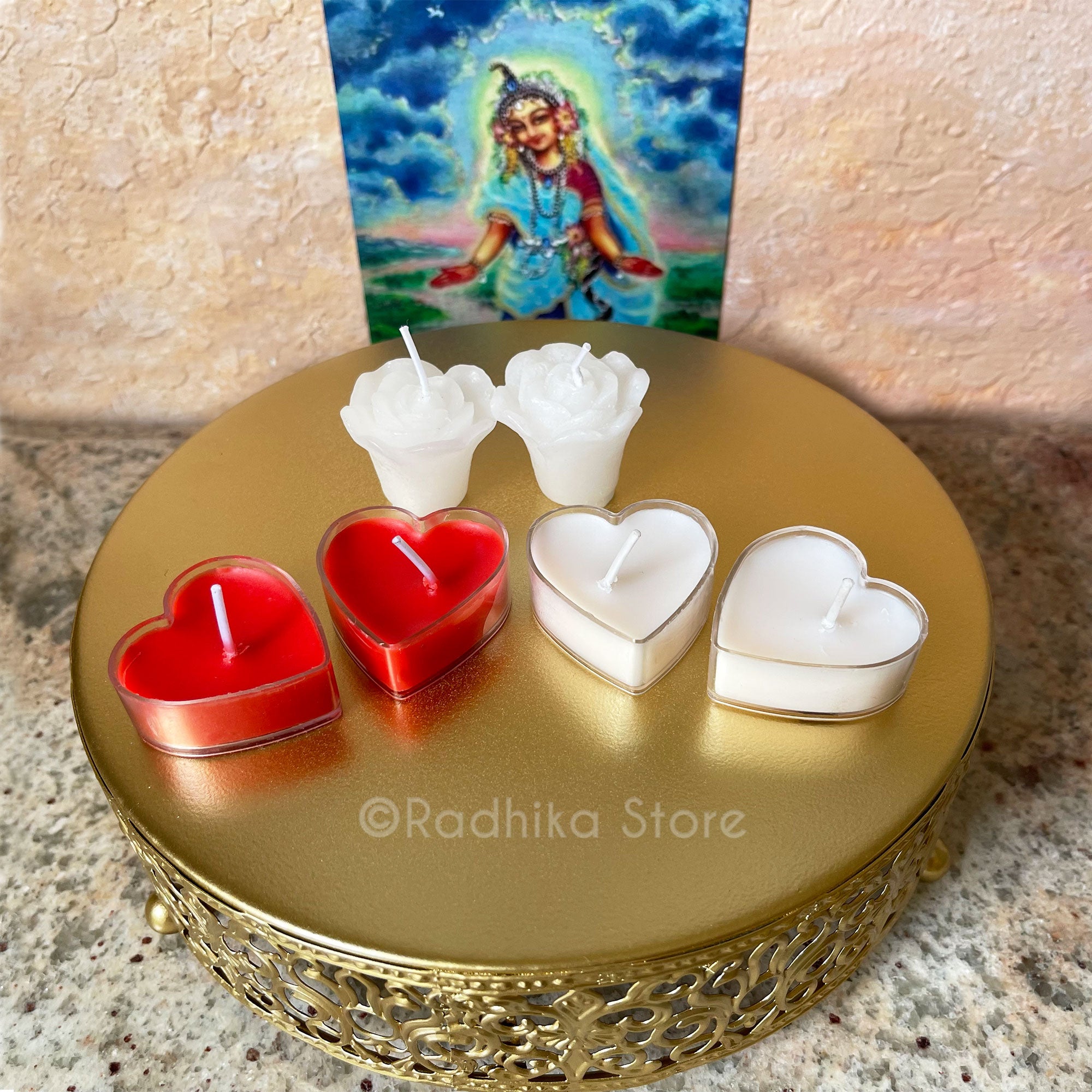 Miniature Heart and Rose Shaped Tea Candles - Choose set