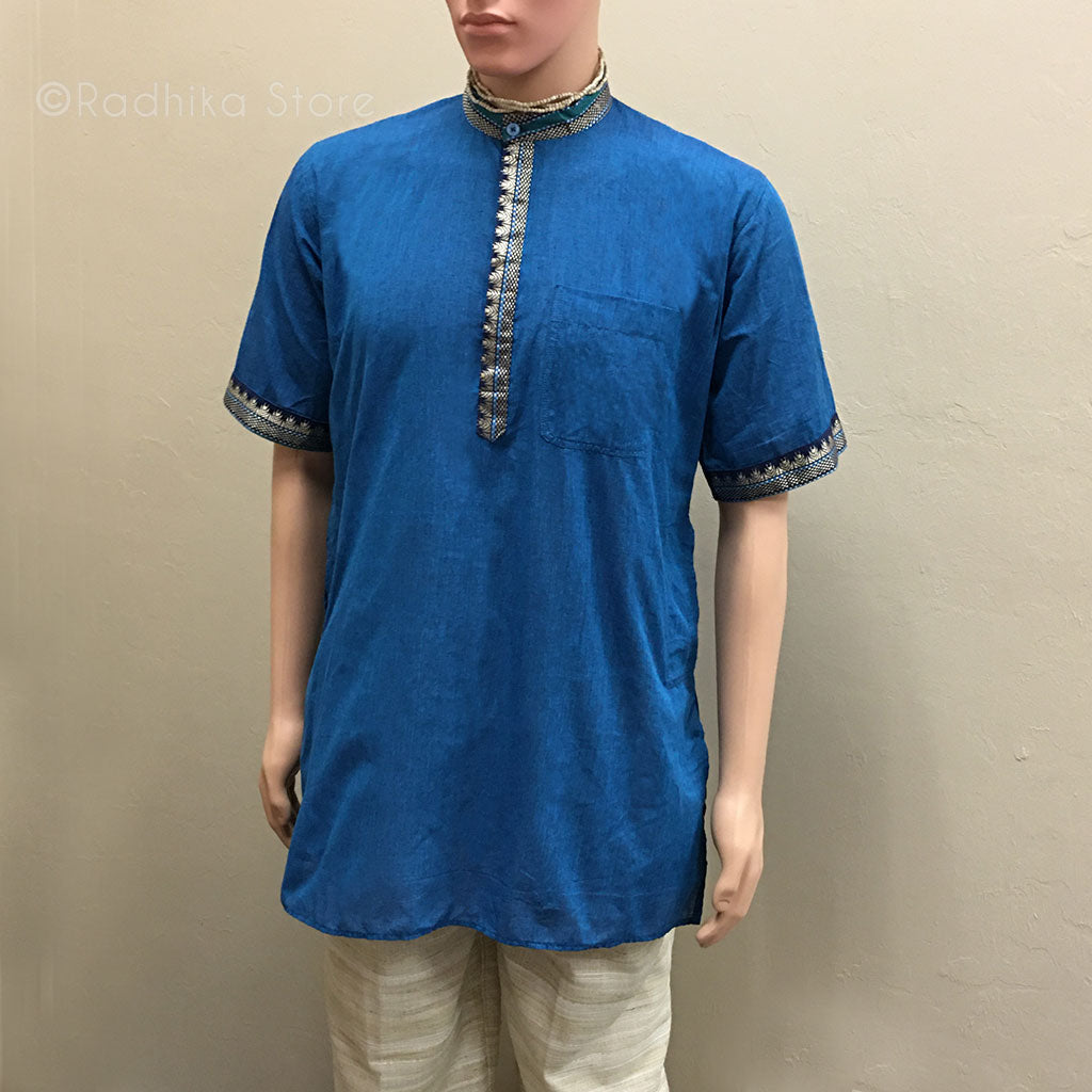 Dark Teal Blue Kurtas - With Beige/Gold, Green and and Black Trim - S,m,l,xl,