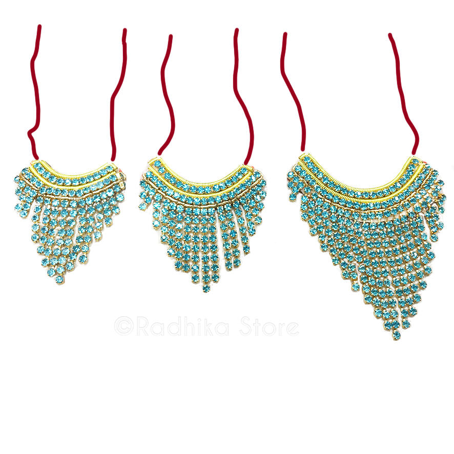 Teal Blue Rhinestone Deity Necklace- Size Tiny, Small or Medium