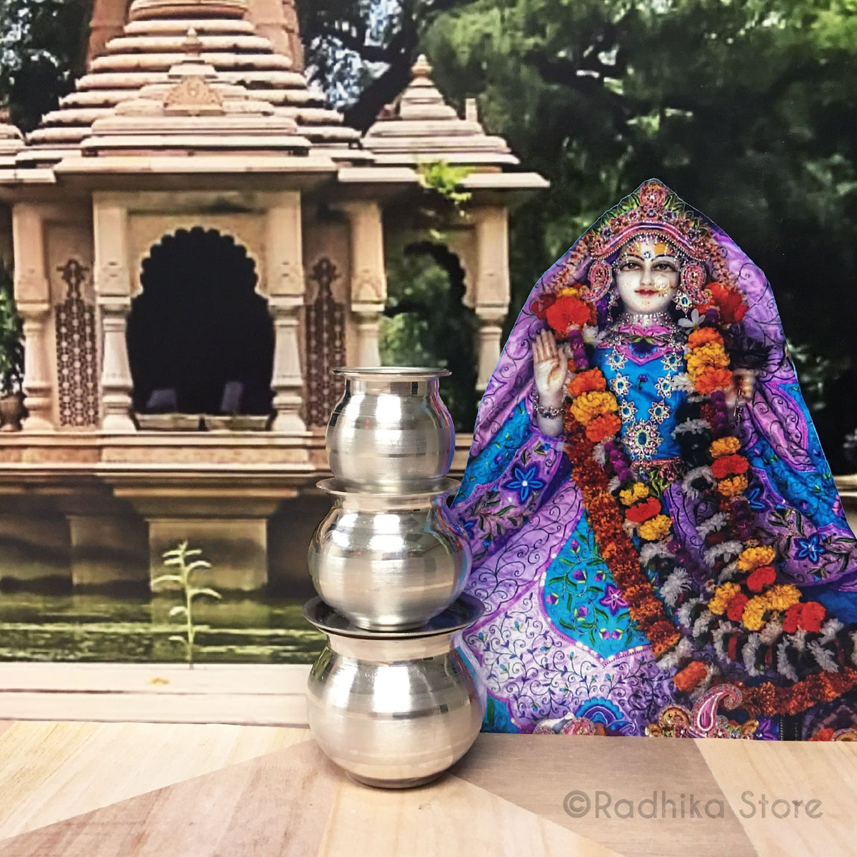 Miniature Silver Deity Pots- With Stripe