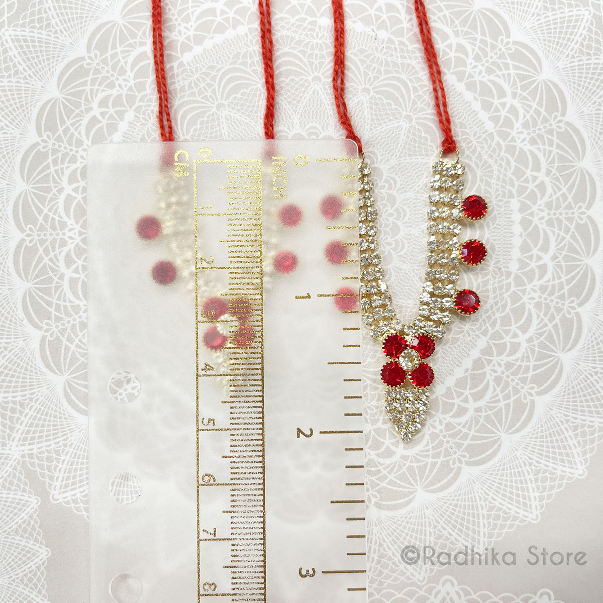 Vrindavan Tilak  Flower- Ruby Diamond - Rhinestone Deity Necklace-Choose Size