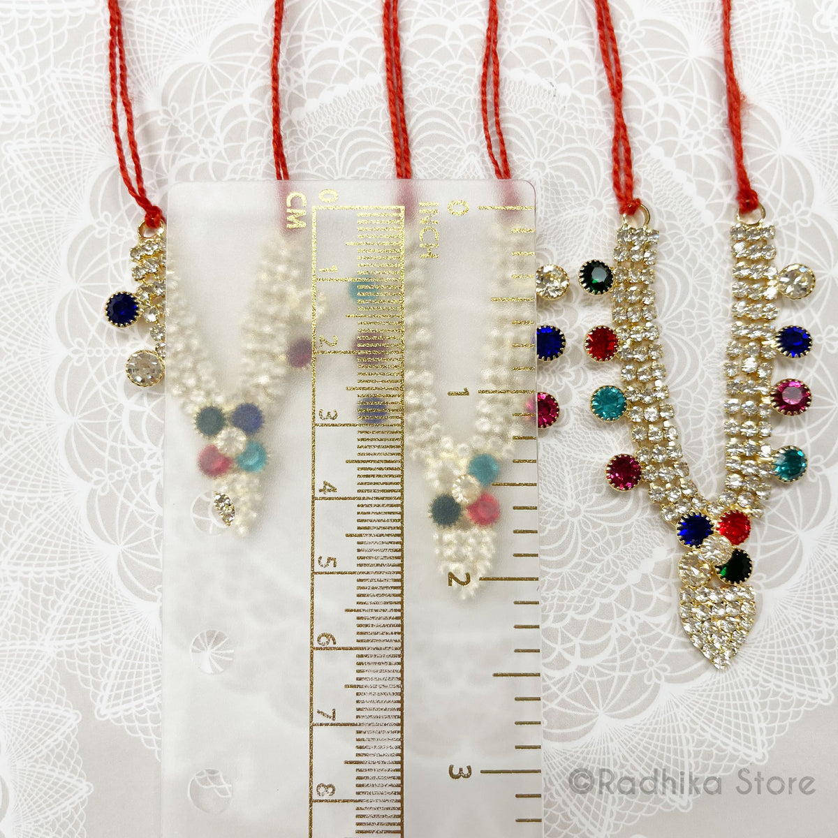 Vrindavan Tilak  Flower- Multi color - Diamond Rhinestone Deity Necklace-Choose Size