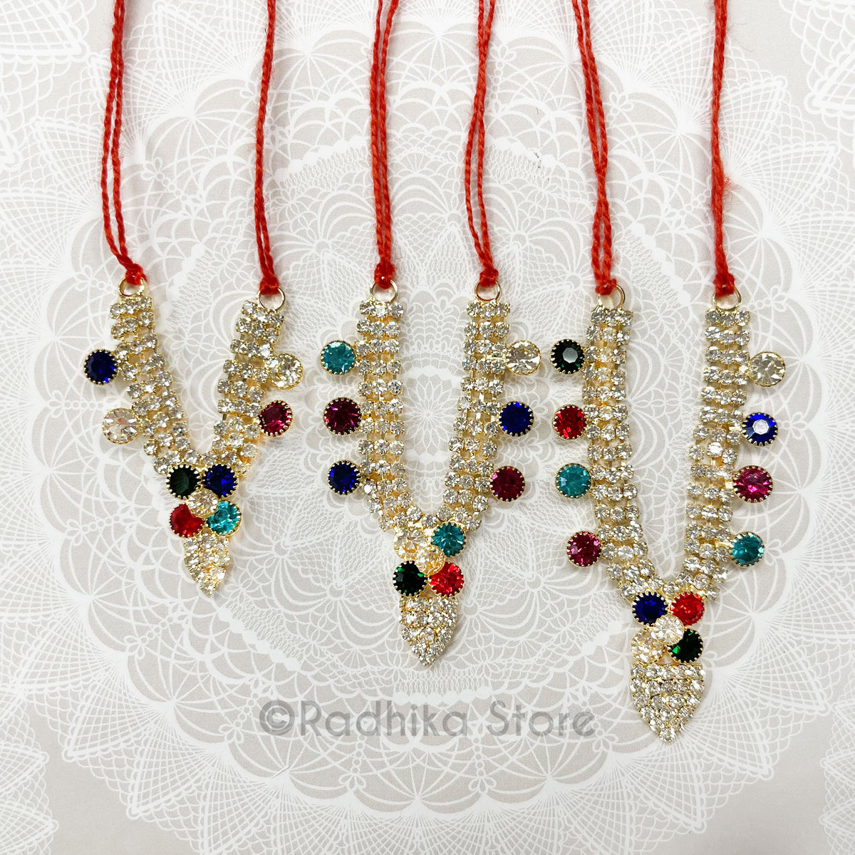 Vrindavan Tilak  Flower- Multi color - Diamond Rhinestone Deity Necklace-Choose Size