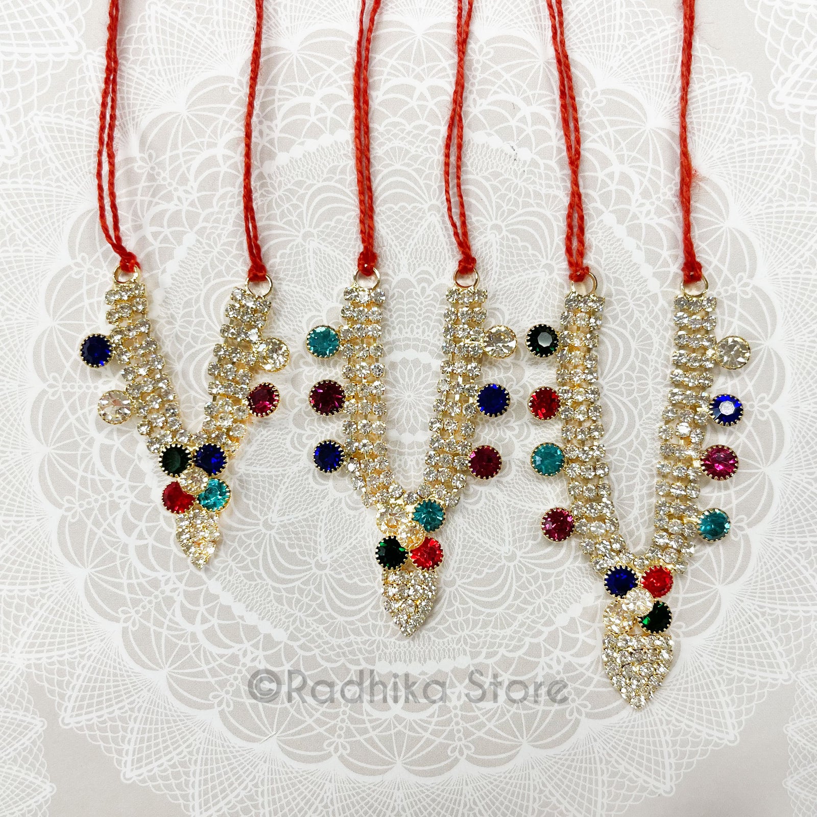 Vrindavan Tilak  Flower- Multi color - Diamond Rhinestone Deity Necklace-Choose Size