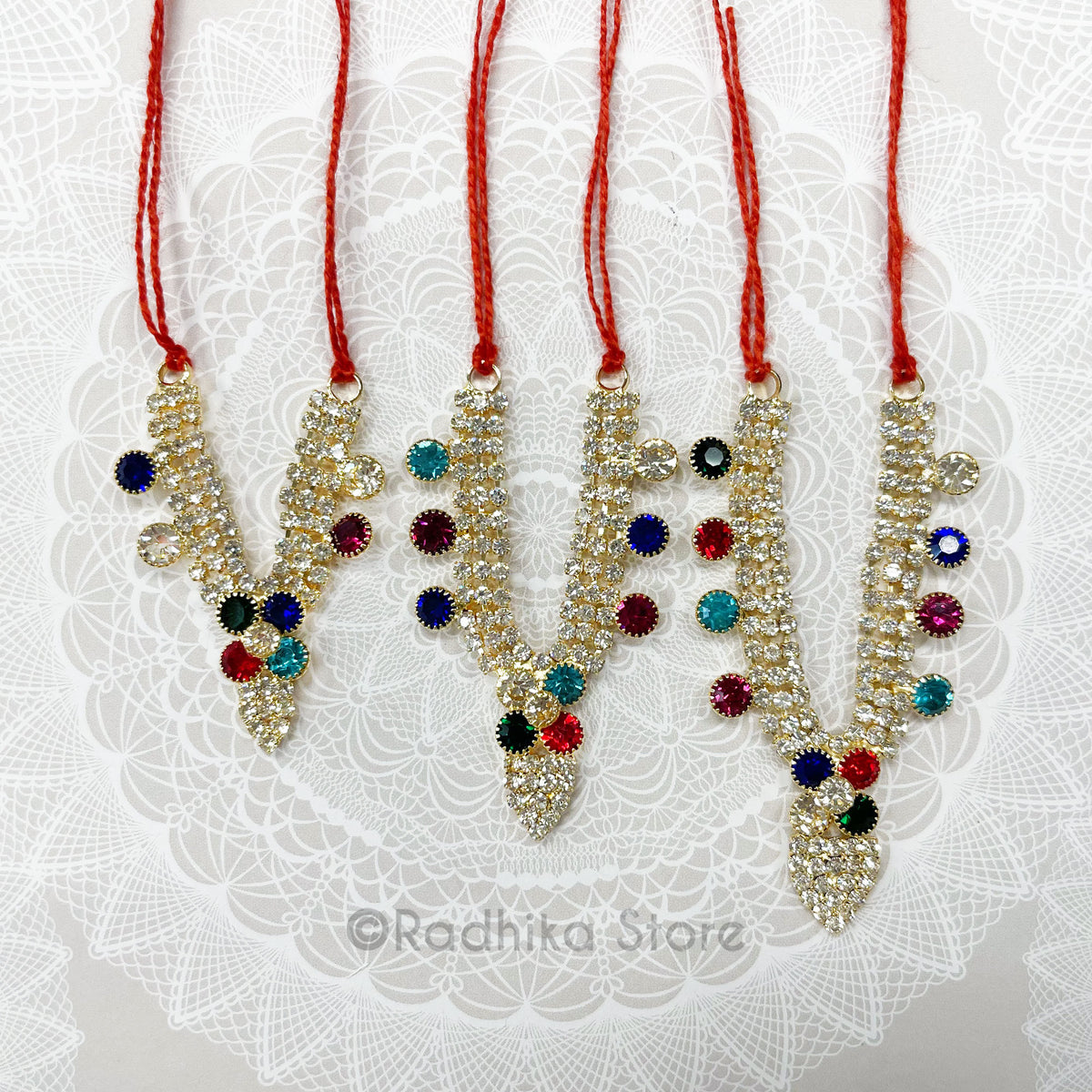 Vrindavan Tilak  Flower- Multi color - Diamond Rhinestone Deity Necklace-Choose Size