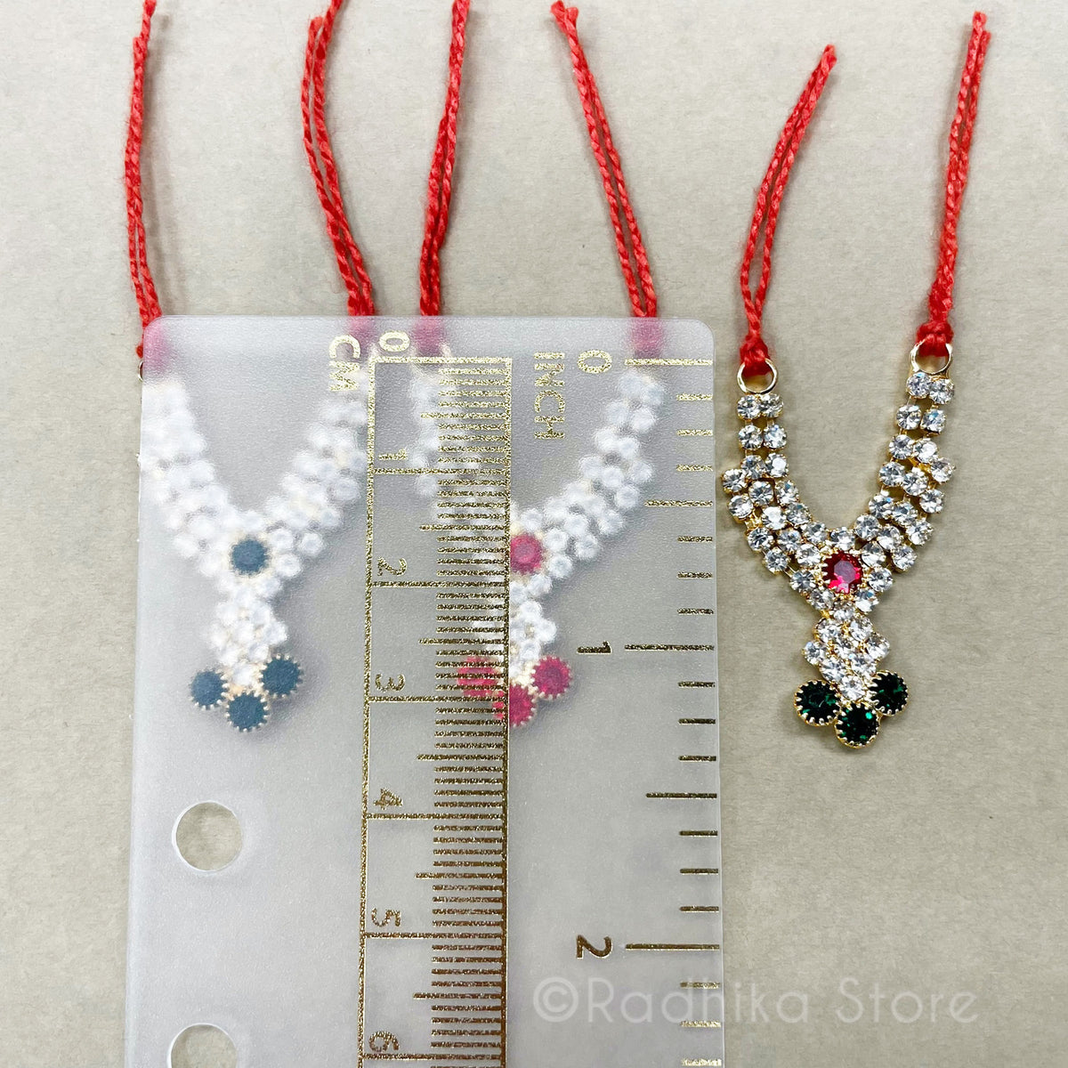 Tiny Krishna Dots - Emeralds and Rubies - Rhinestone Deity Necklace